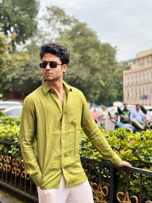 Light Olive Green Color Linen Shirt