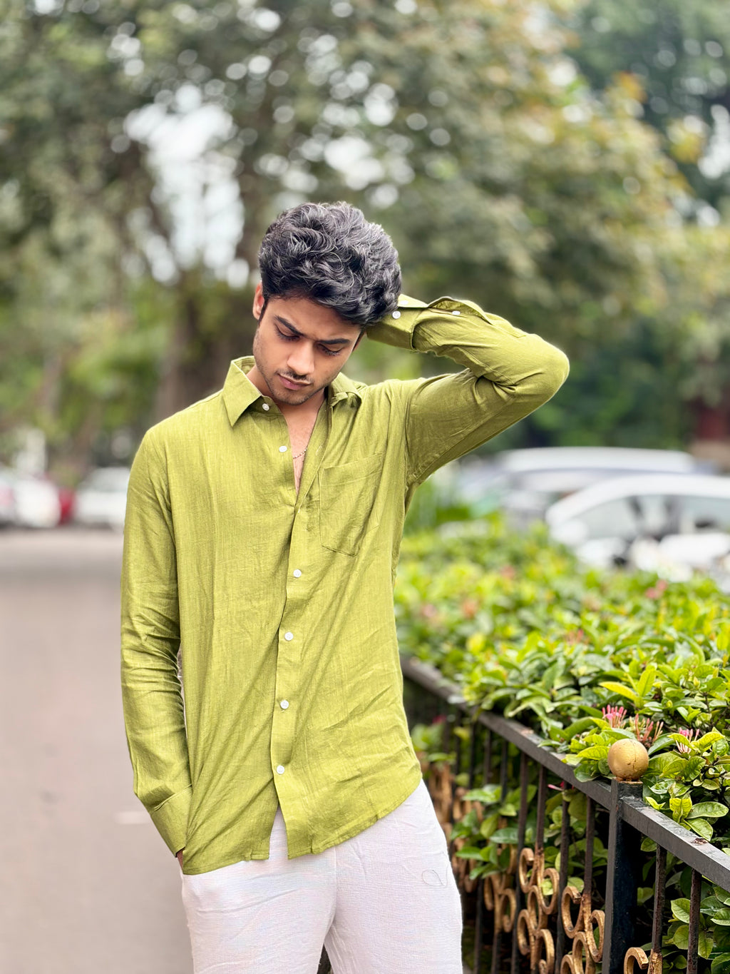 Light Olive Green Color Linen Shirt