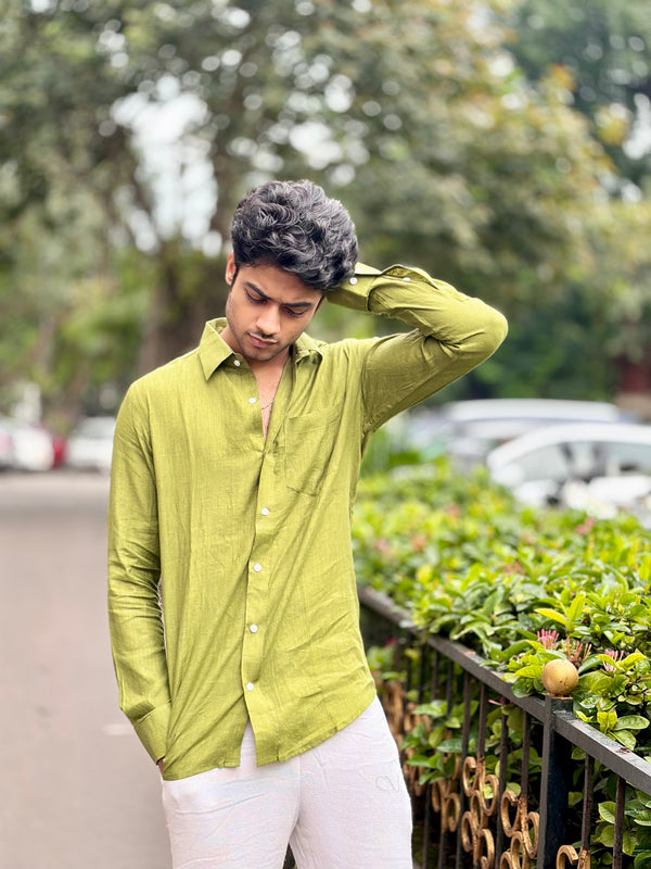 Light Olive Green Color Linen Shirt