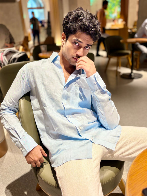 Sky Blue Pure Linen Shirt