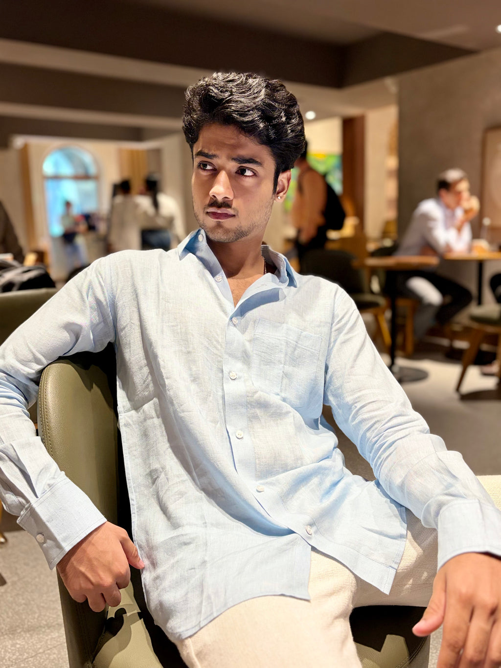 Sky Blue Pure Linen Shirt