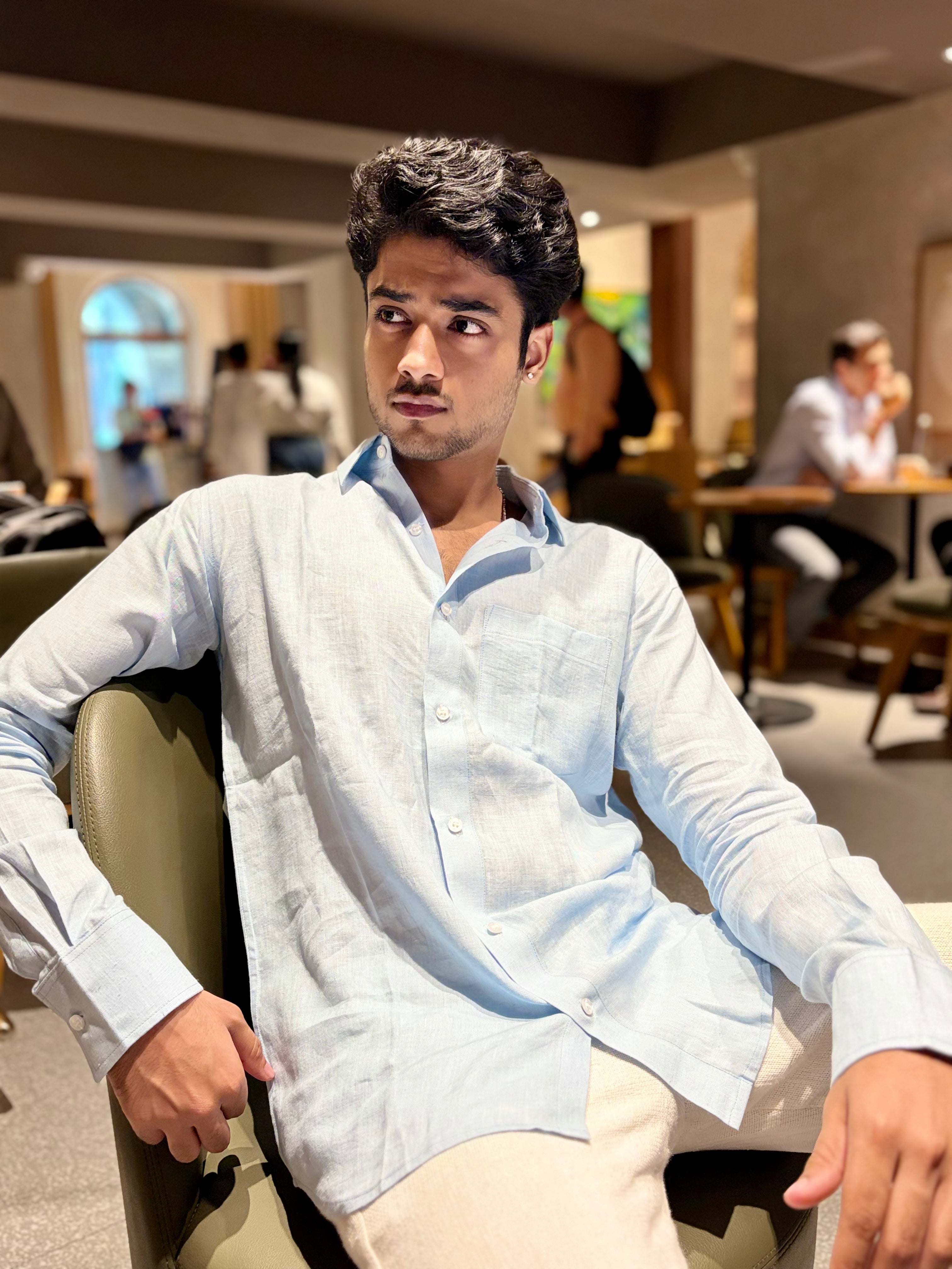 Sky Blue Pure Linen Shirt