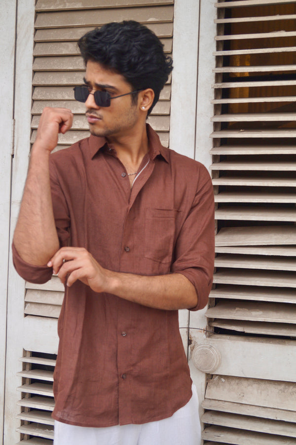 Chocolate Brown Pure Linen Shirt