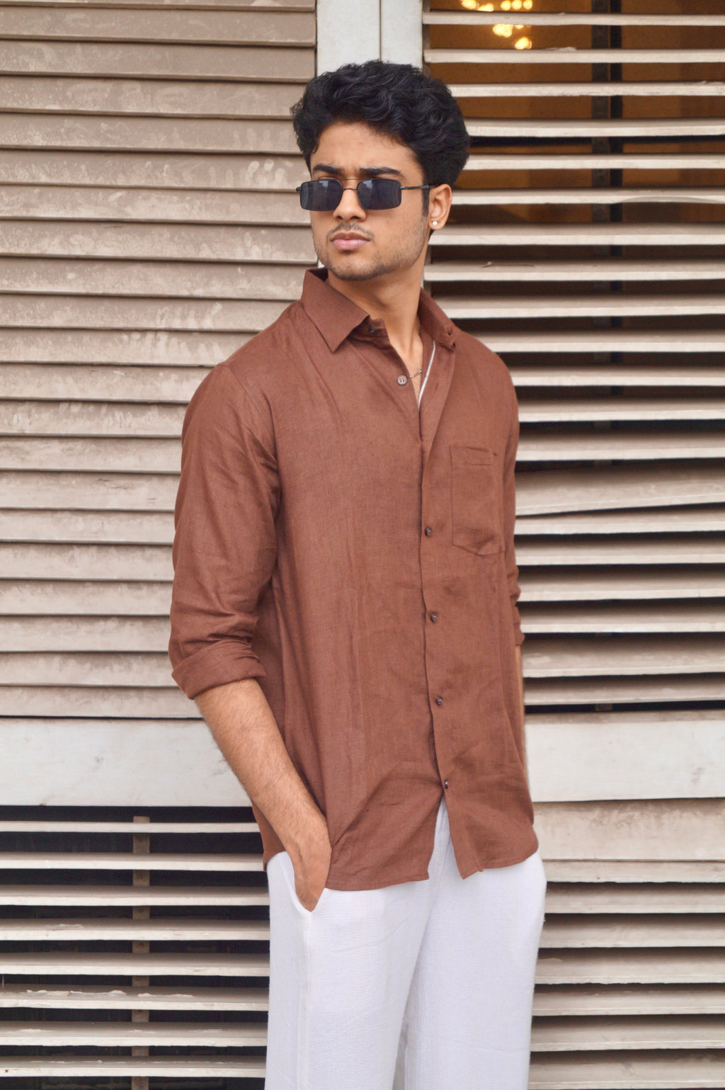 Chocolate Brown Pure Linen Shirt