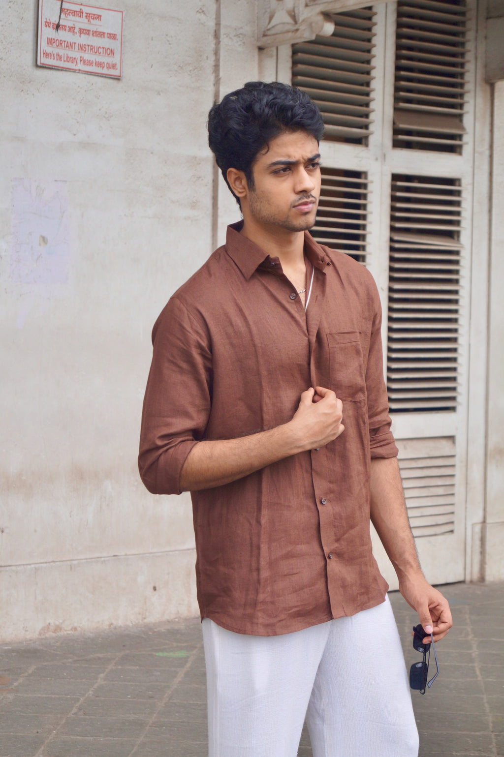 Chocolate Brown Pure Linen Shirt