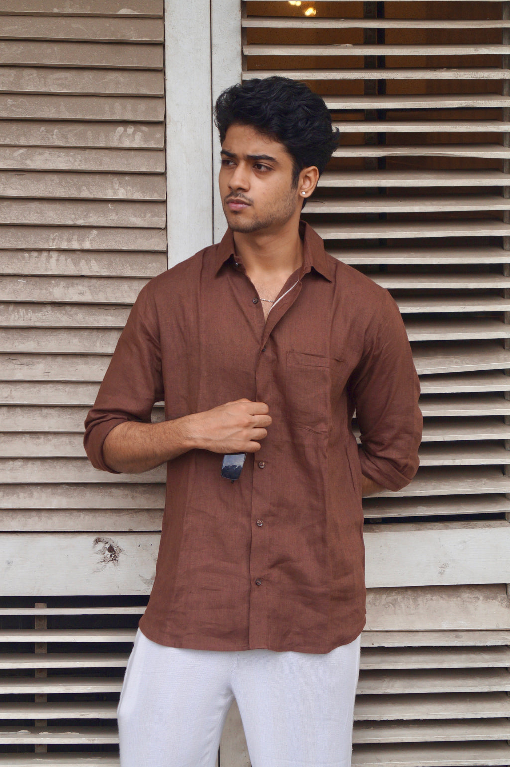 Chocolate Brown Pure Linen Shirt