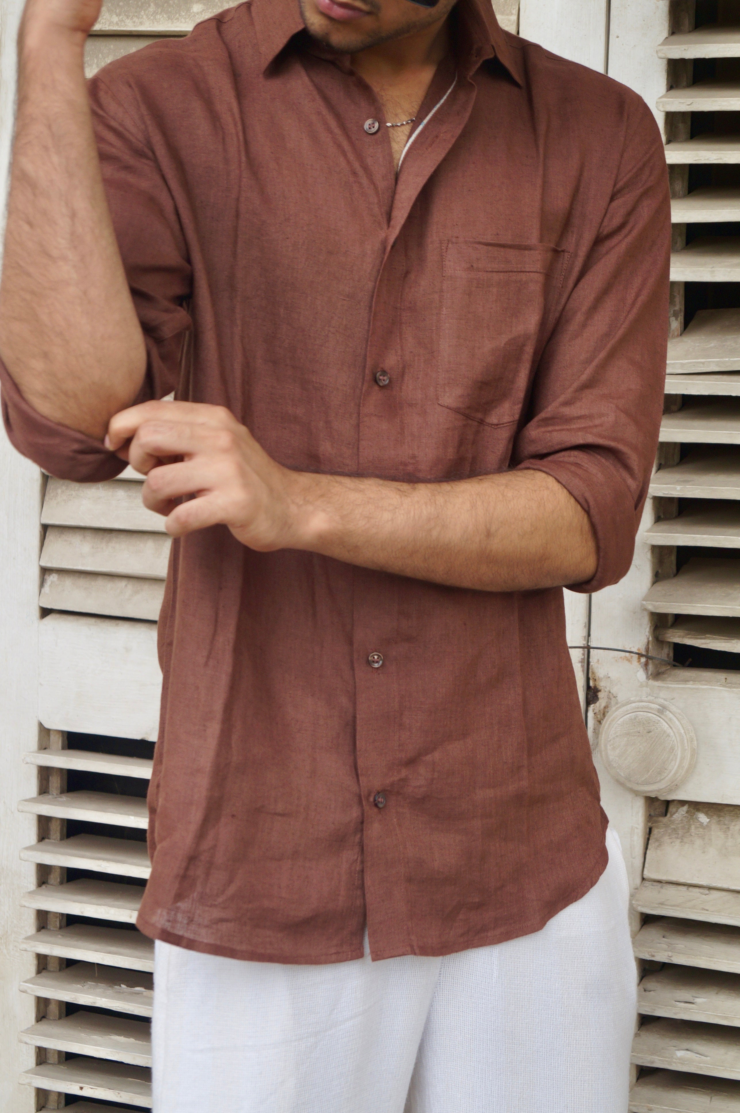 Chocolate Brown Pure Linen Shirt