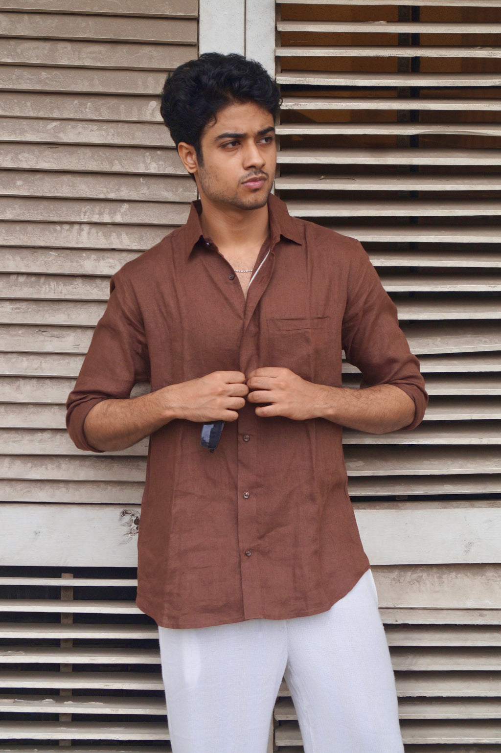 Chocolate Brown Pure Linen Shirt