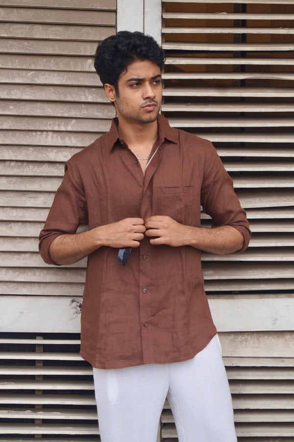 Chocolate Brown Pure Linen Shirt