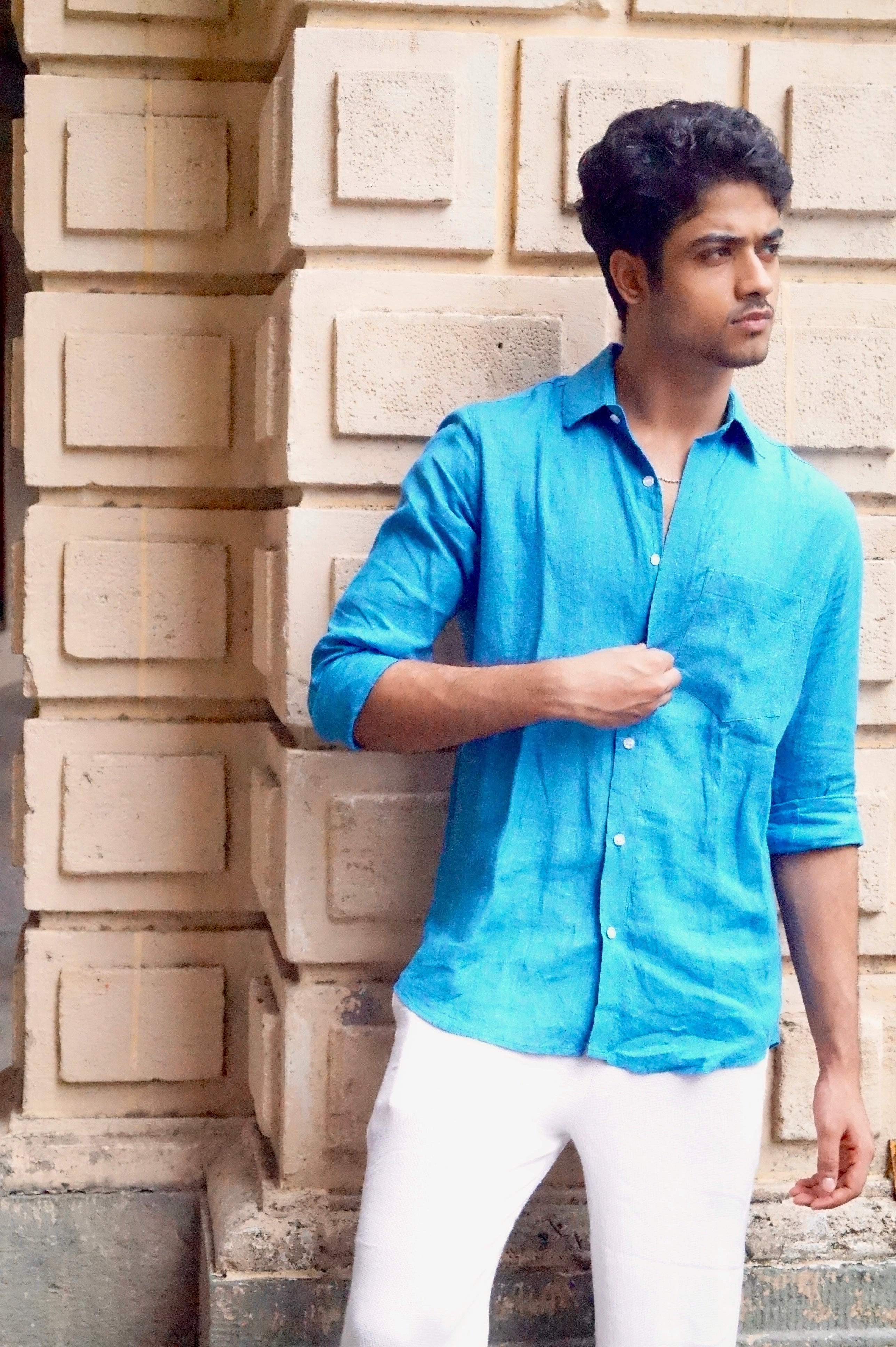 Cobalt Blue Pure Linen Shirt