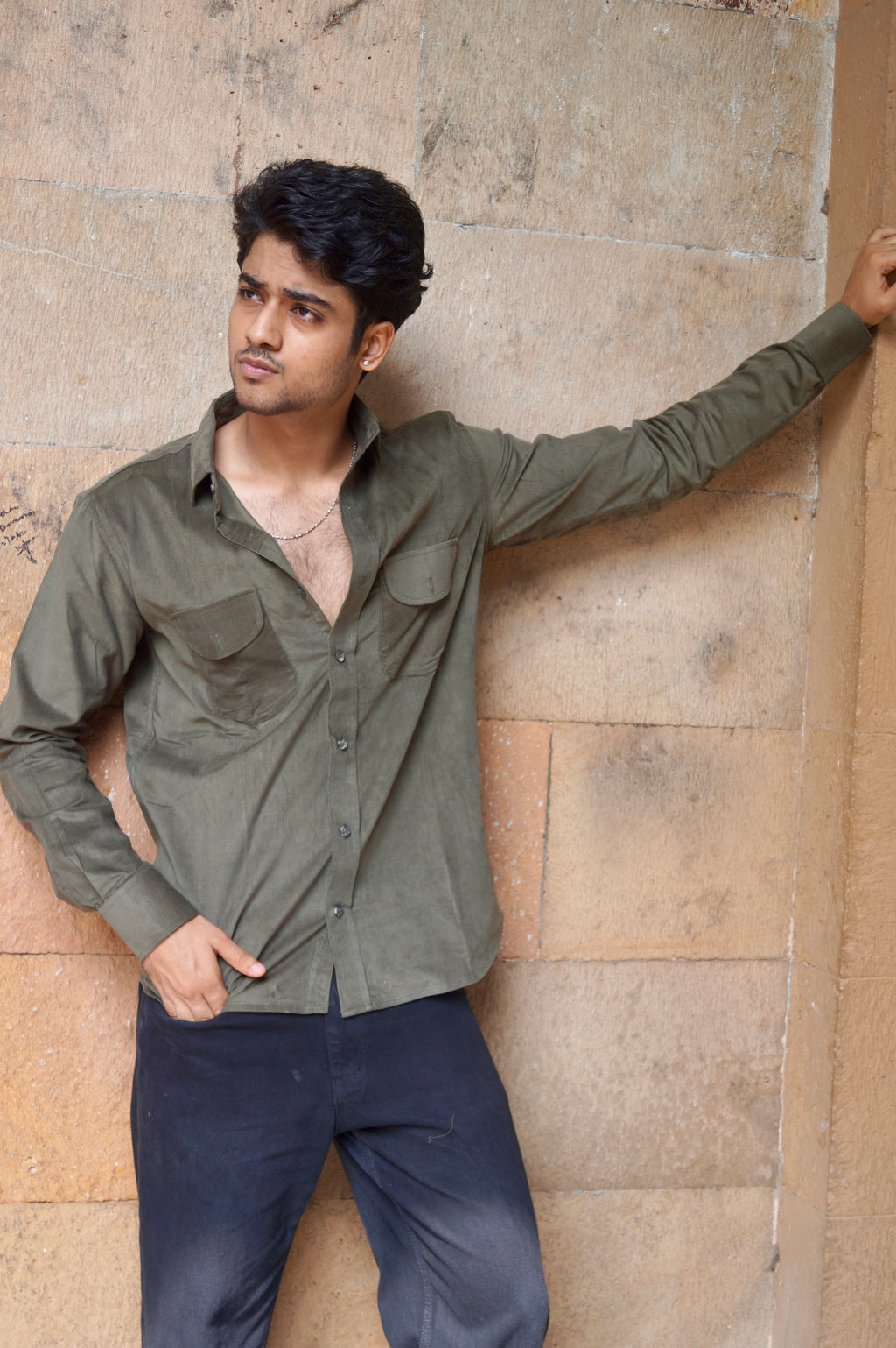 Dark Olive Green Corduroy Shirt