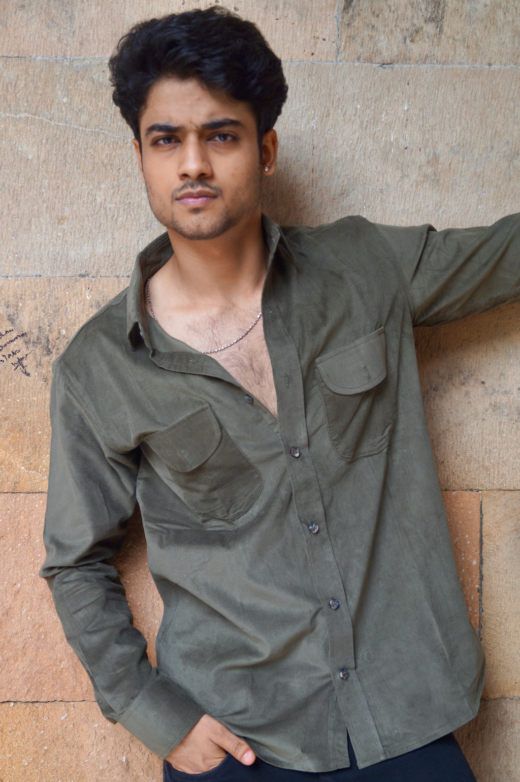 Dark Olive Green Corduroy Shirt