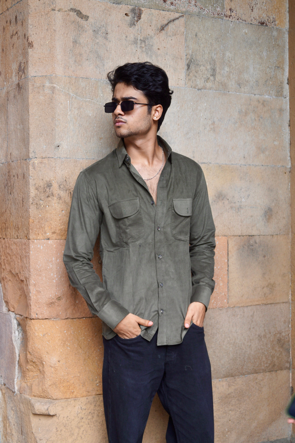 Dark Olive Green Corduroy Shirt