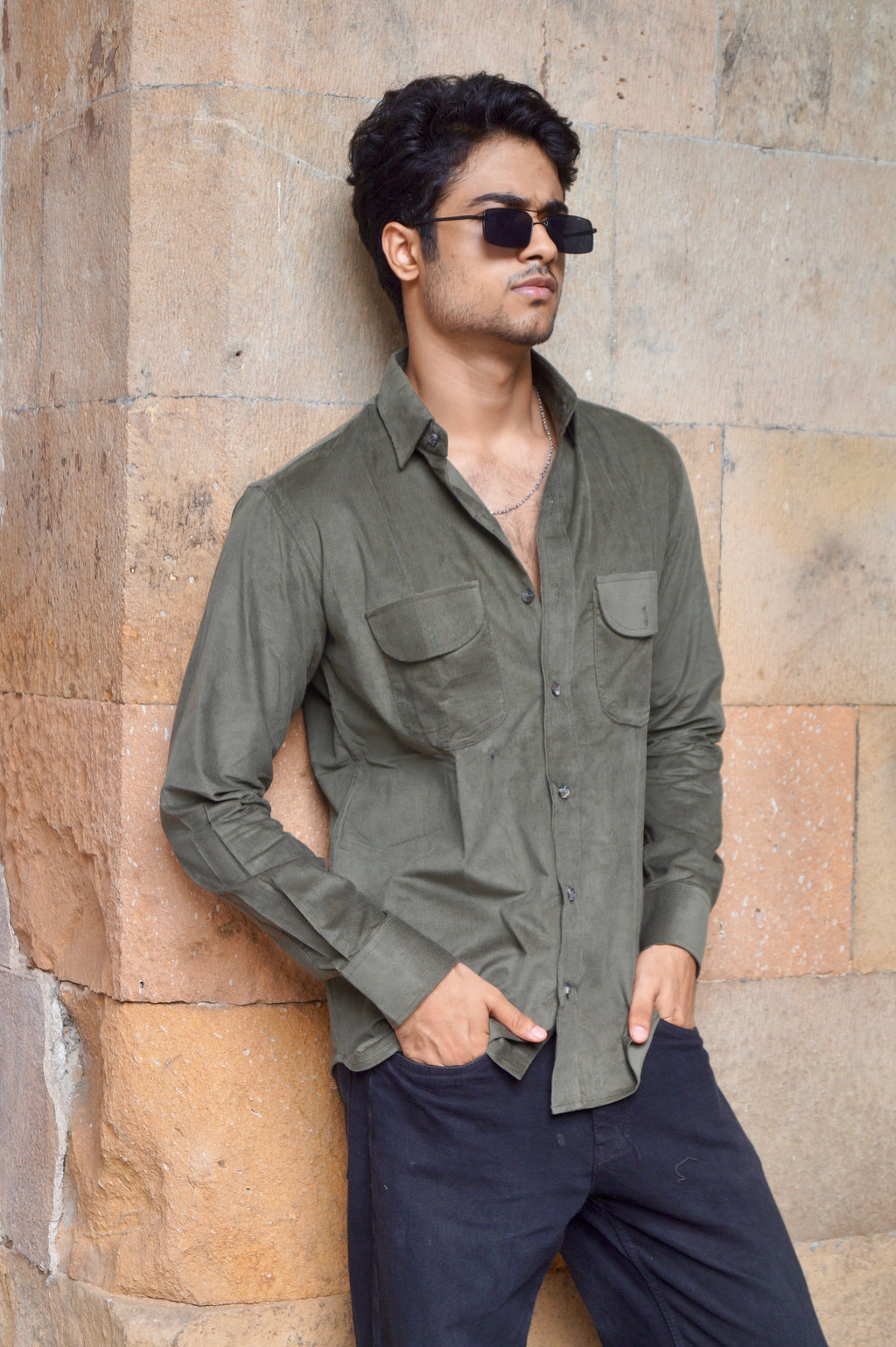 Dark Olive Green Corduroy Shirt