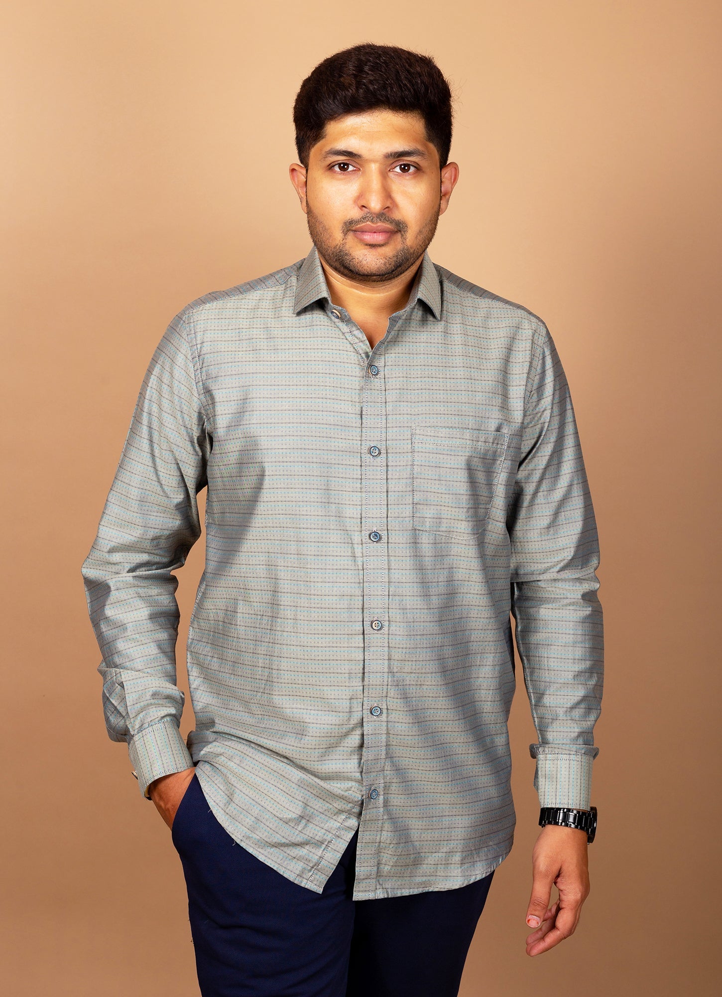 Shimmery Olive Dotted Organic Cotton Premium Shirt