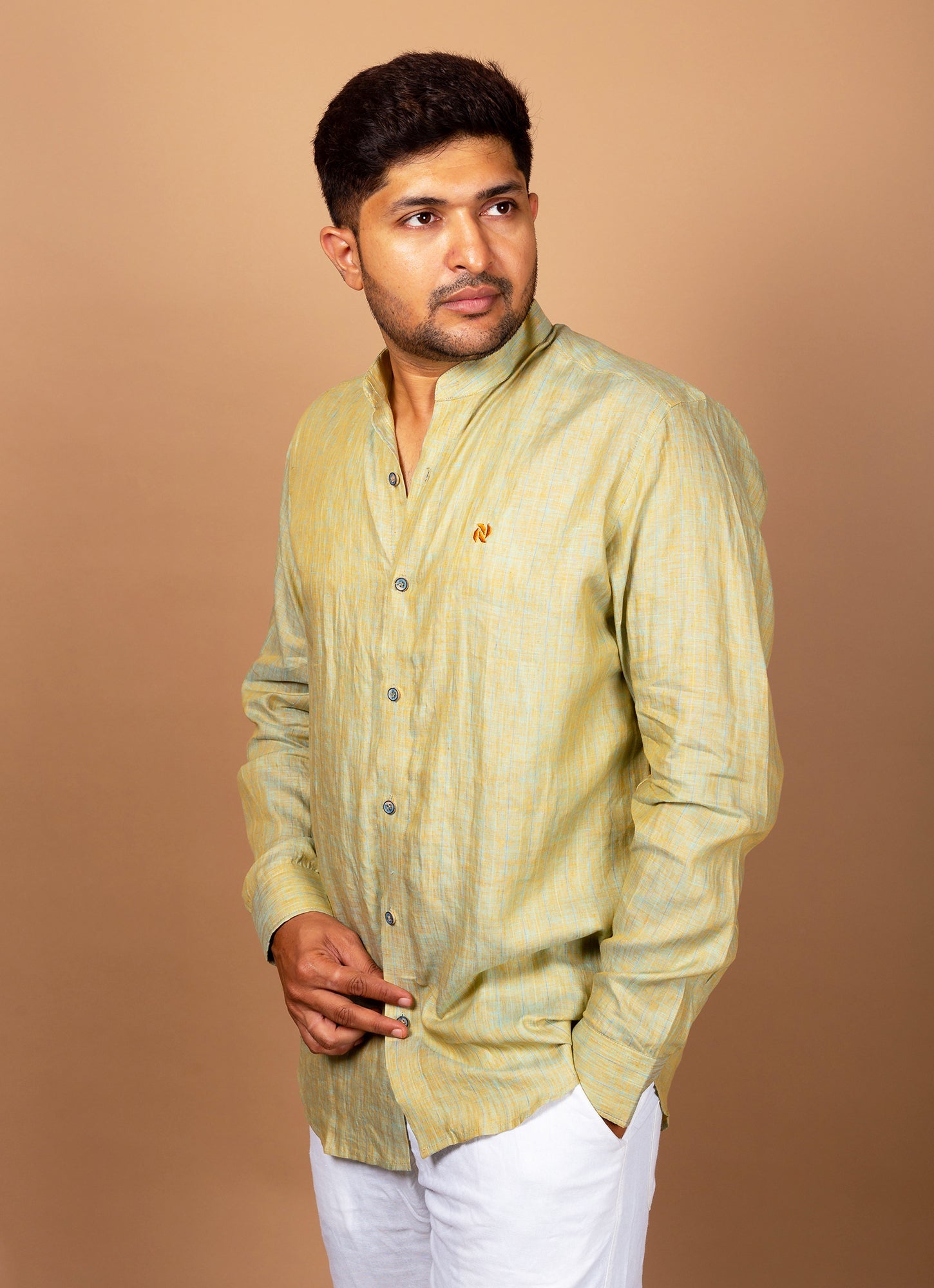 Husky Green Textured Organic Cotton Premium Shirt