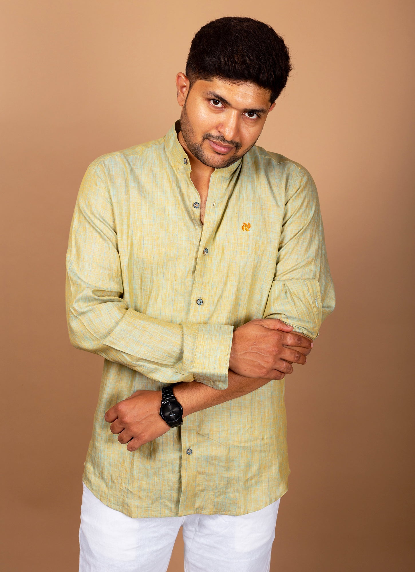 Husky Green Textured Organic Cotton Premium Shirt