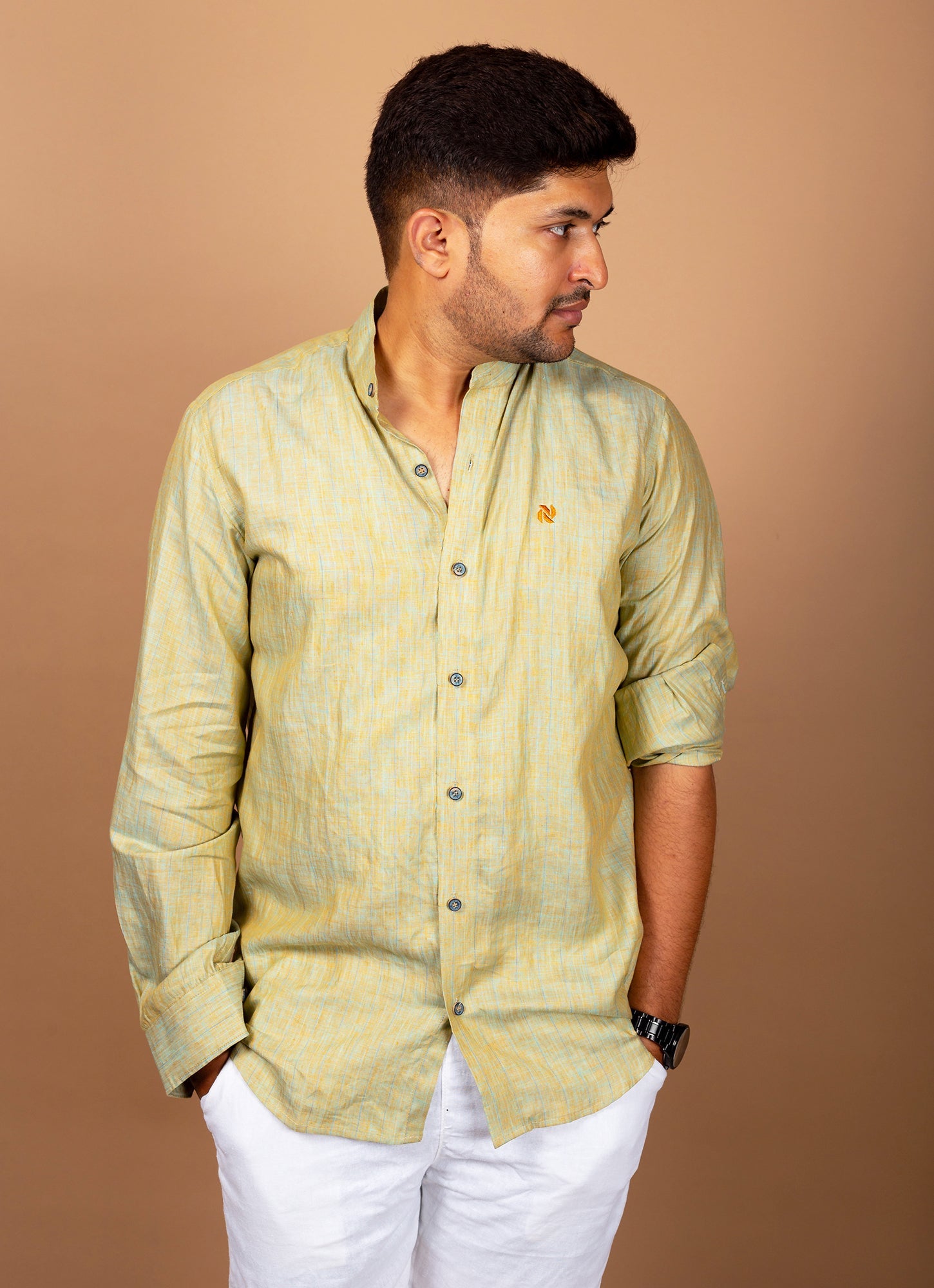 Husky Green Textured Organic Cotton Premium Shirt