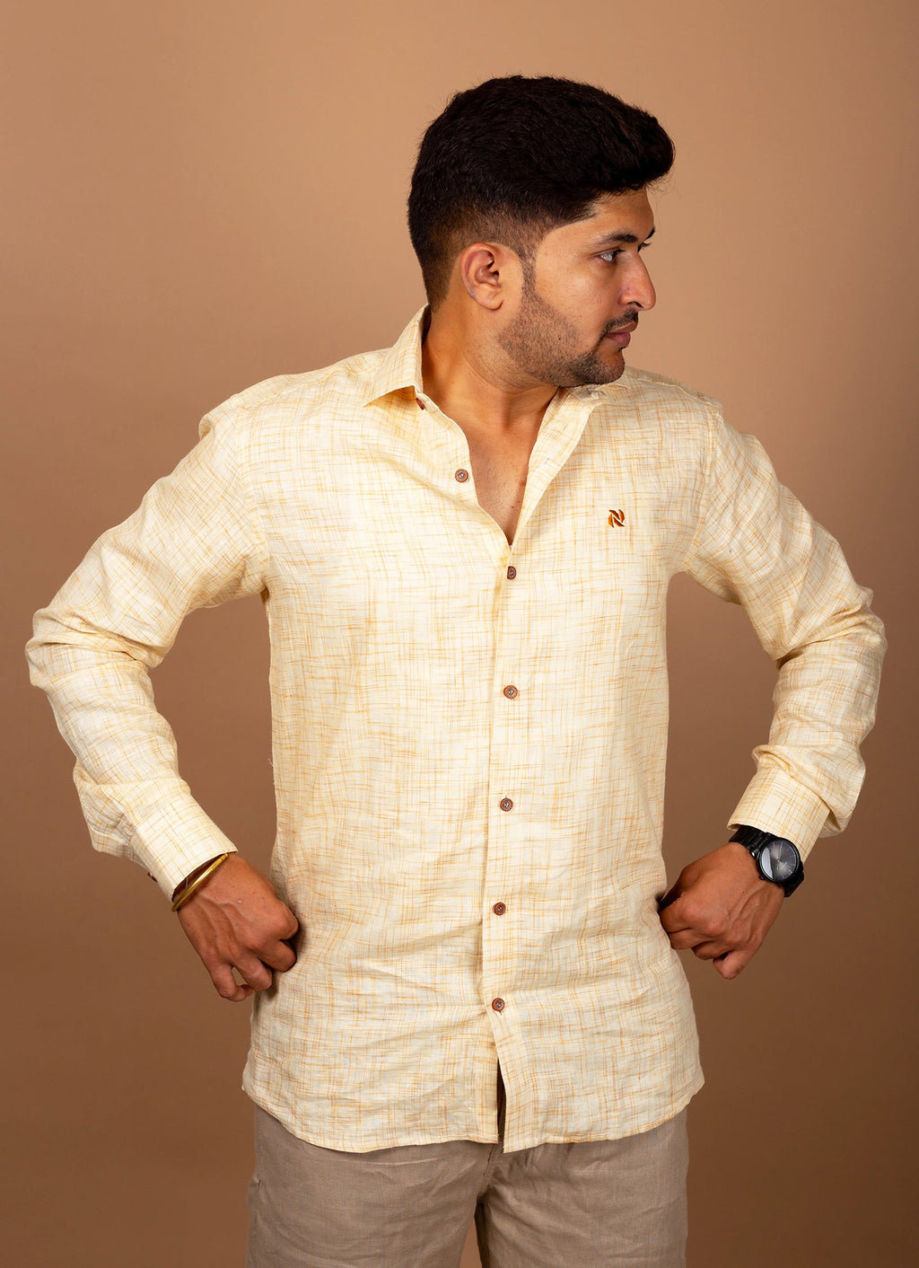 Dutch White Textured Pure Linen Premium Shirt