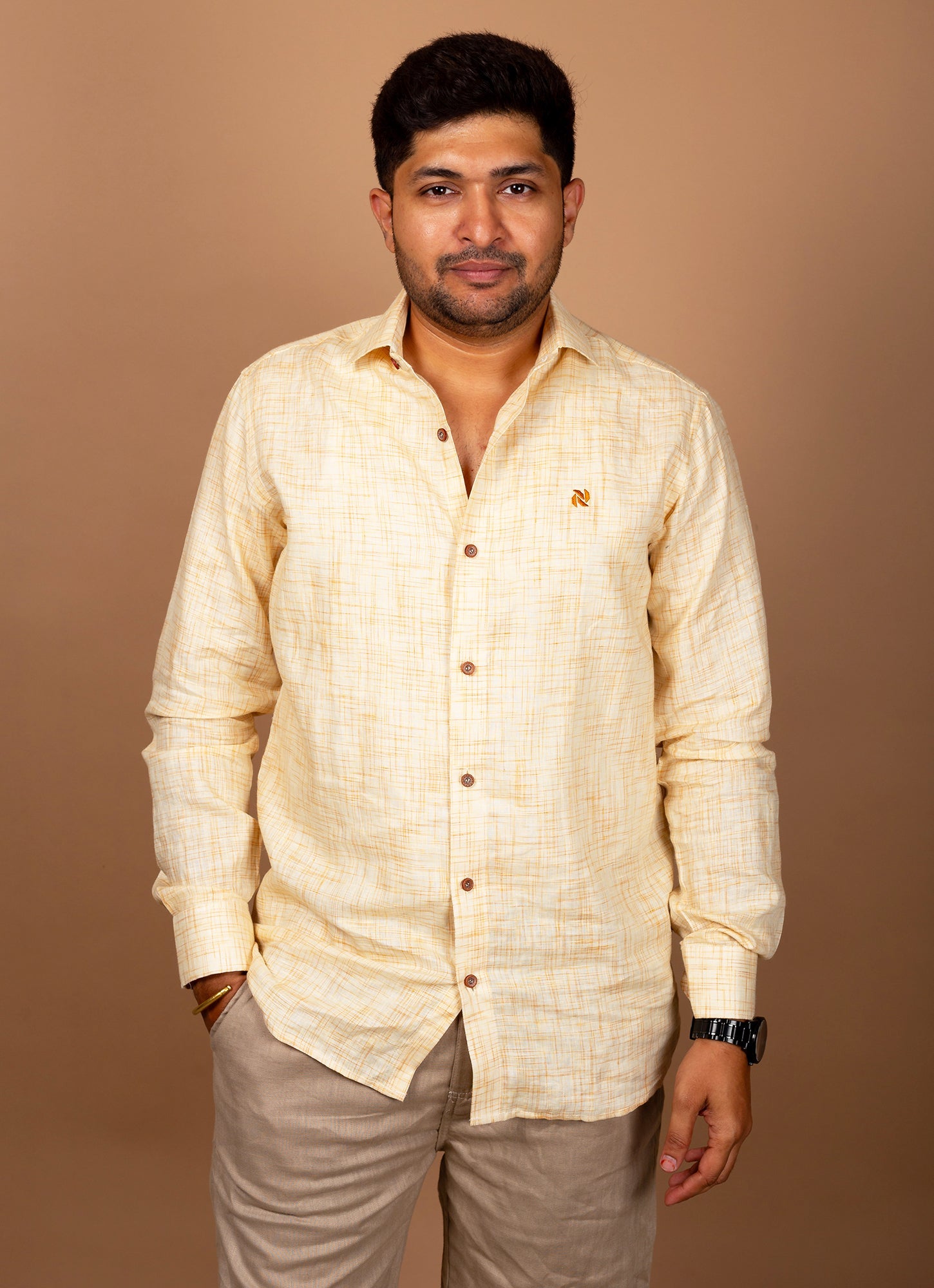 Dutch White Textured Pure Linen Premium Shirt