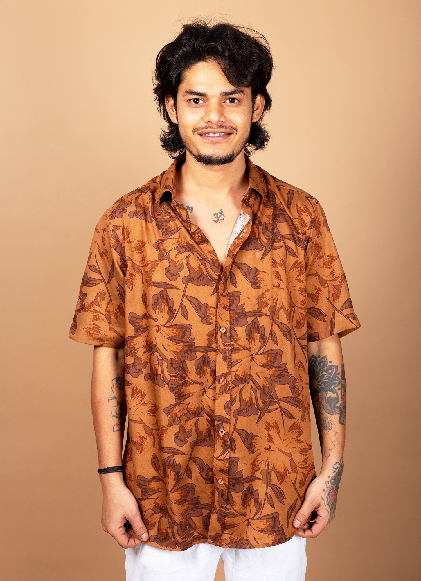 Bronze Flowery Designer Premium Blend Shirt