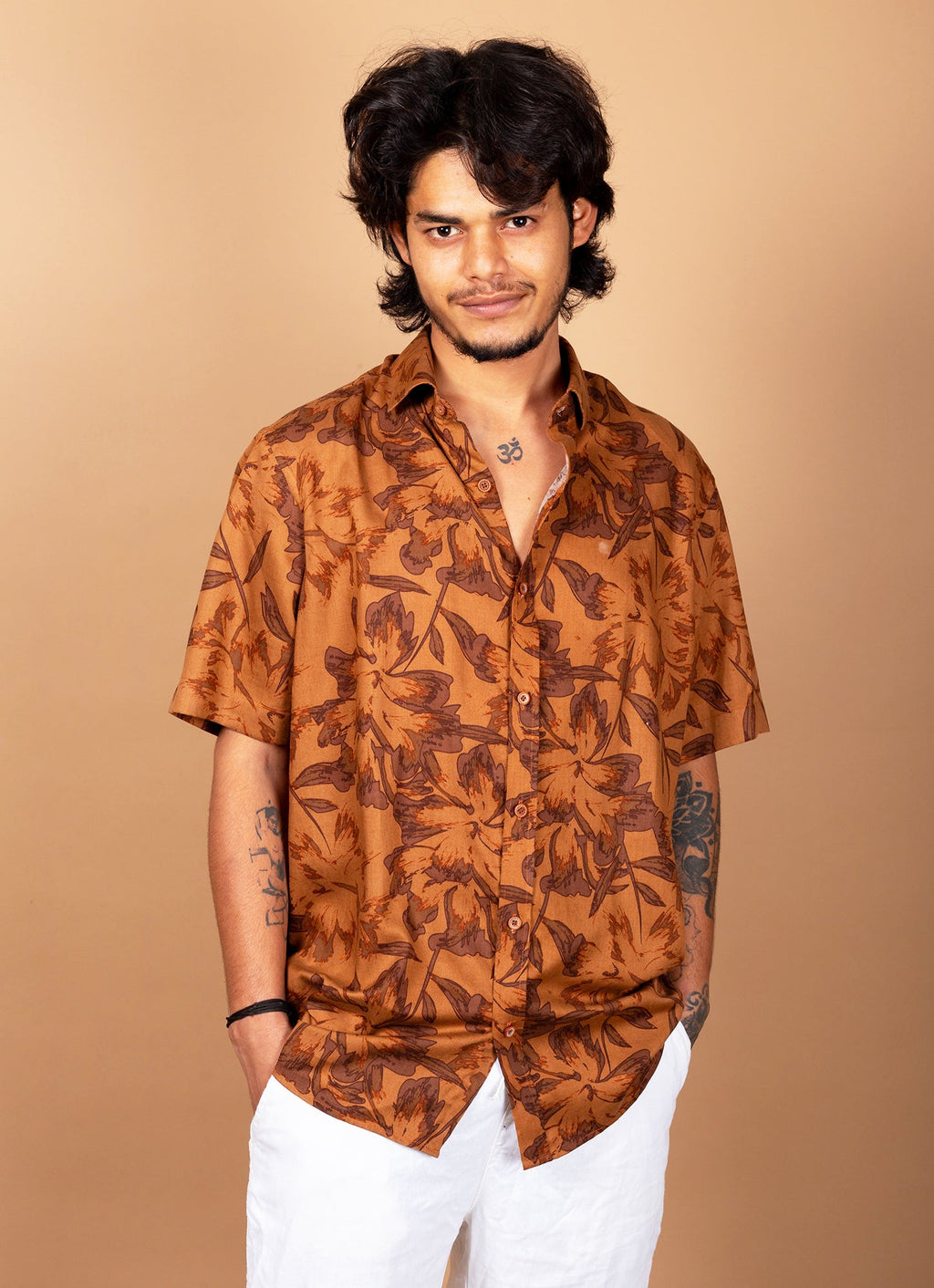Bronze Flowery Designer Premium Blend Shirt