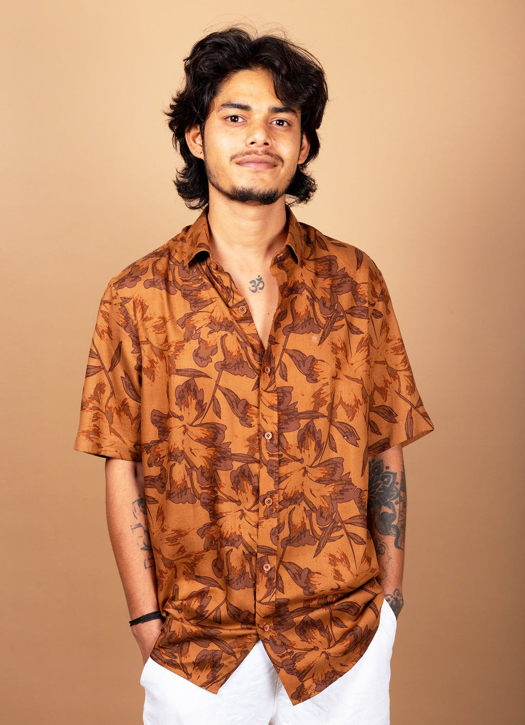 Bronze Flowery Designer Premium Blend Shirt