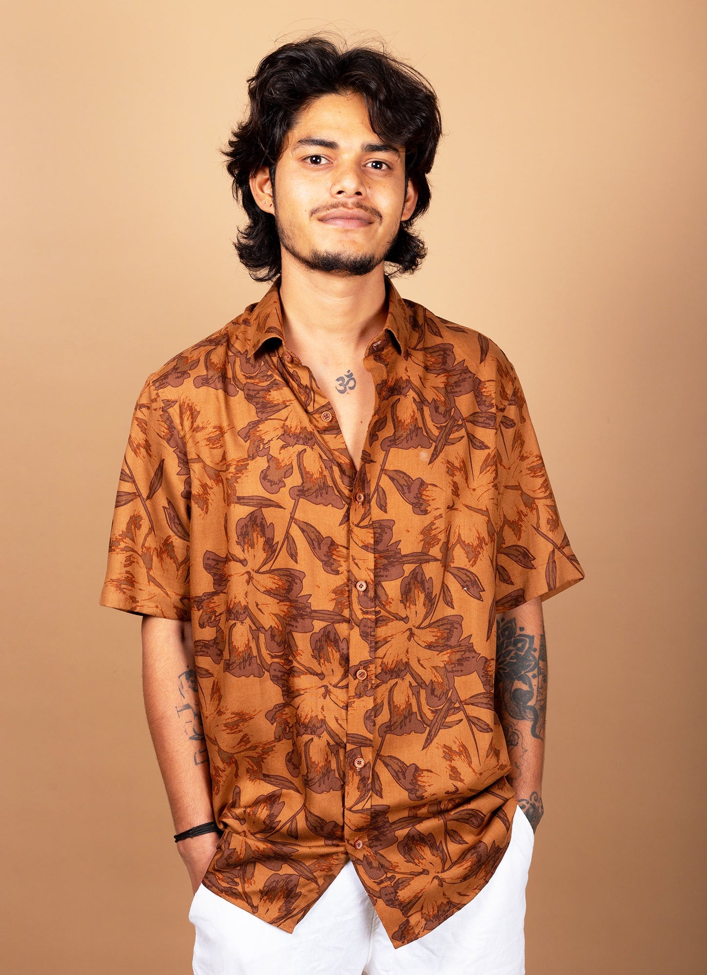 Bronze Flowery Designer Premium Blend Shirt