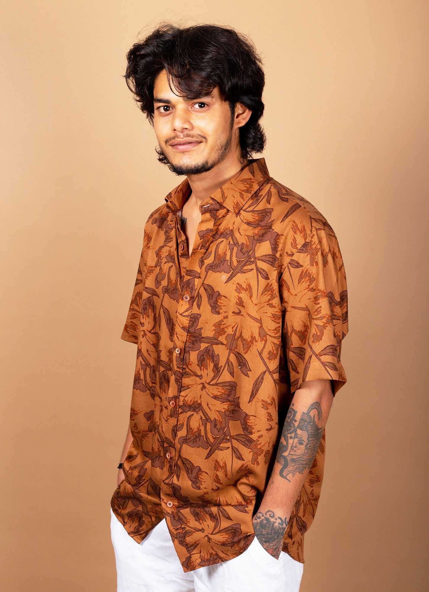 Bronze Flowery Designer Premium Blend Shirt