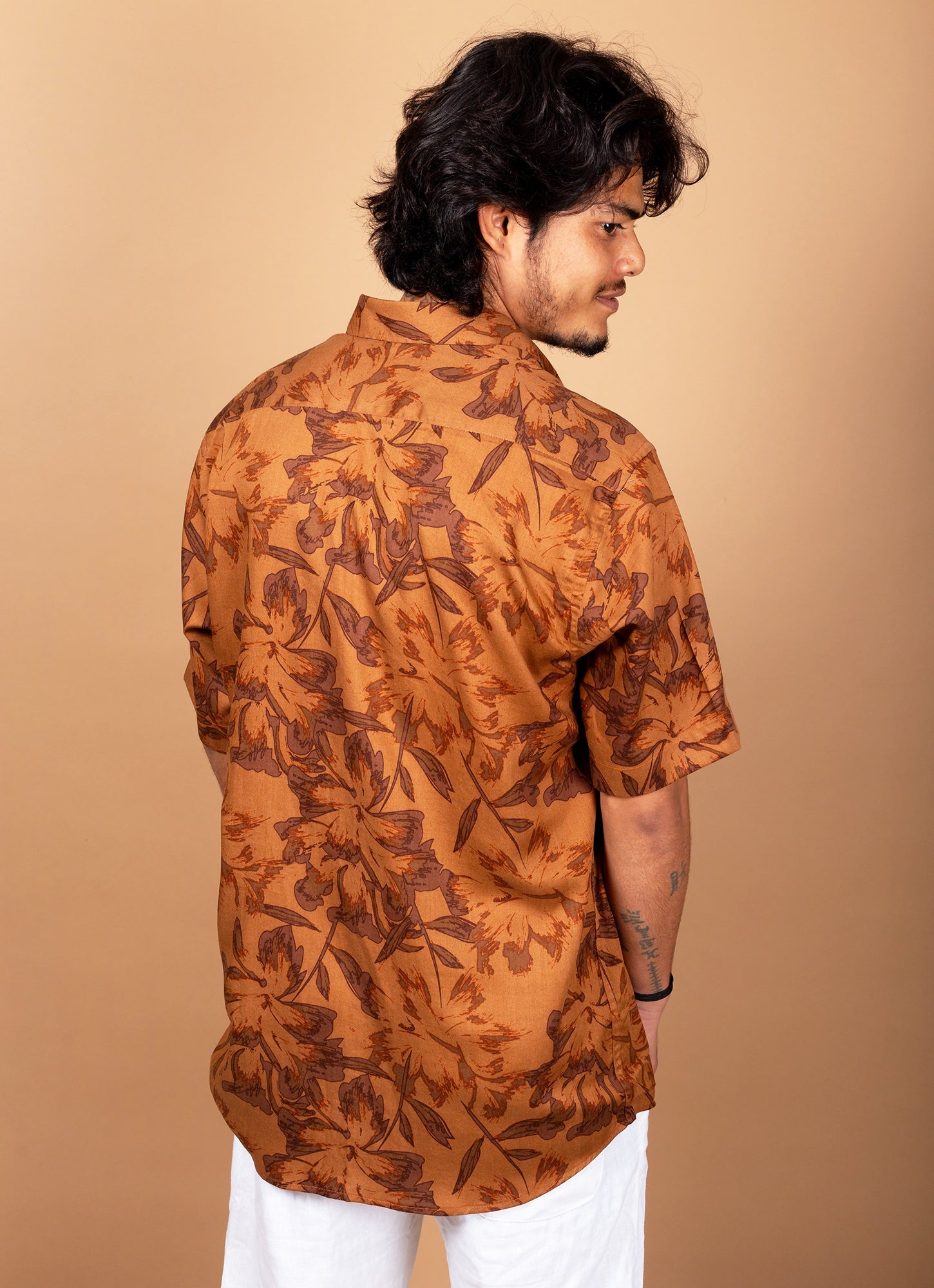 Bronze Flowery Designer Premium Blend Shirt