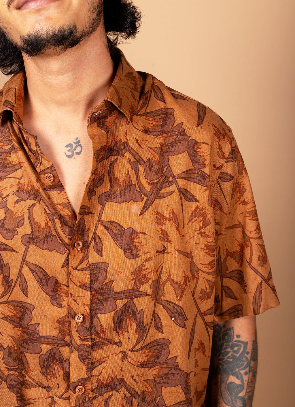 Bronze Flowery Designer Premium Blend Shirt