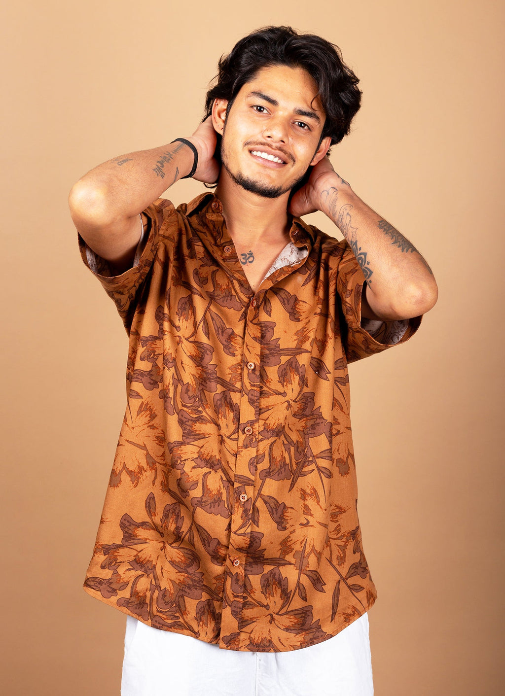 Bronze Flowery Designer Premium Blend Shirt