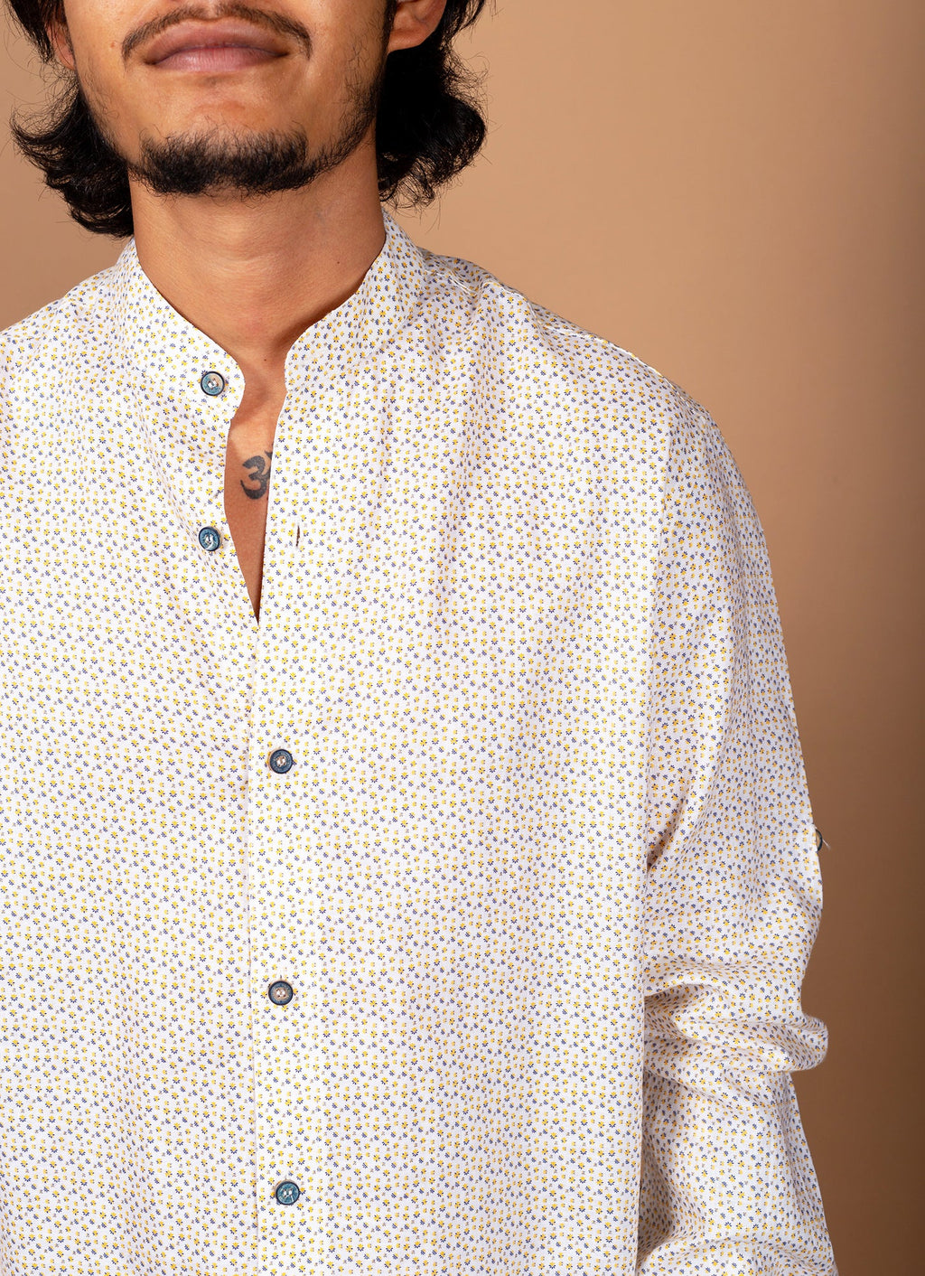 Flowery Beige Pure Linen Premium Shirt
