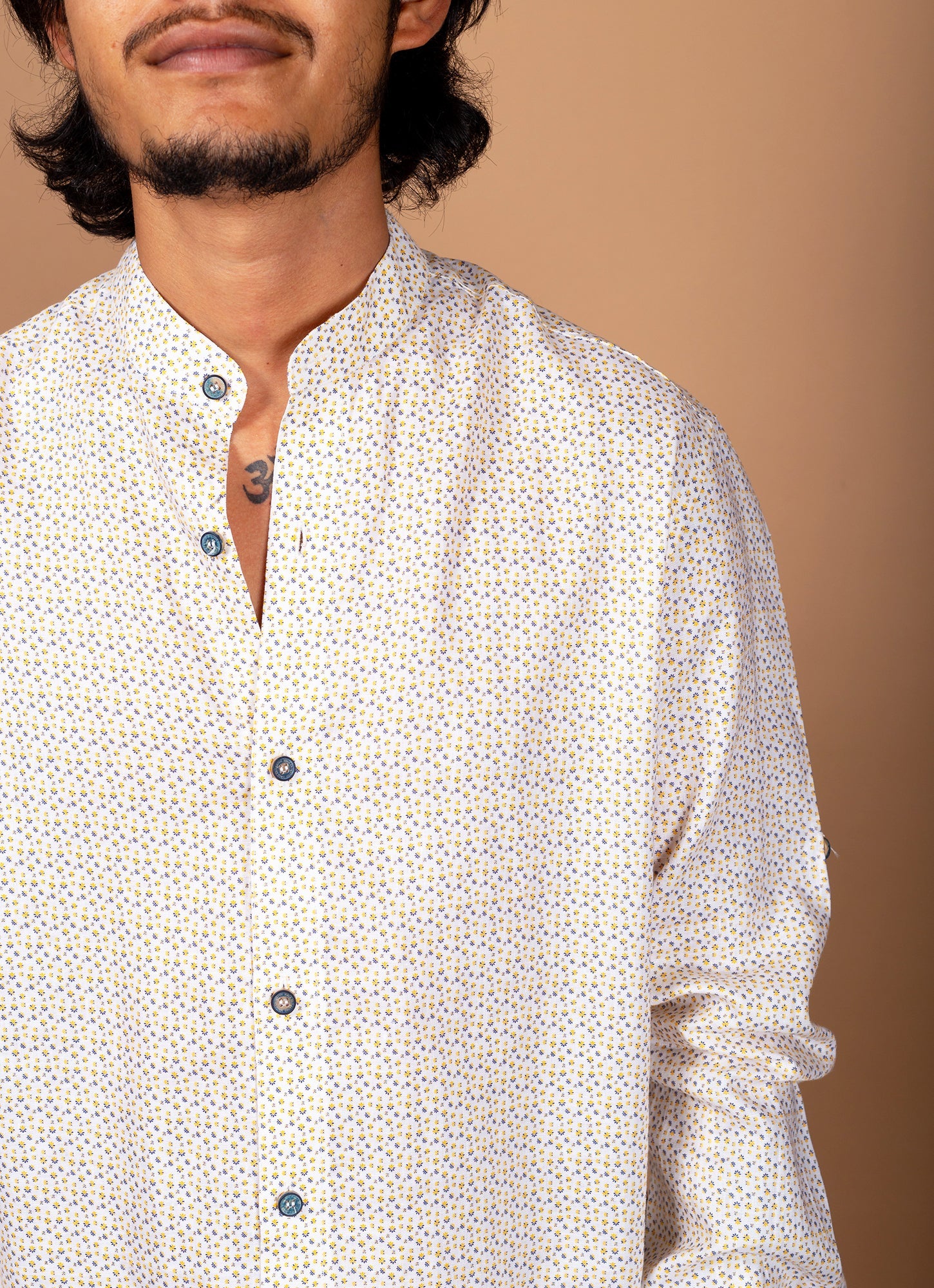 Flowery Beige Pure Linen Premium Shirt