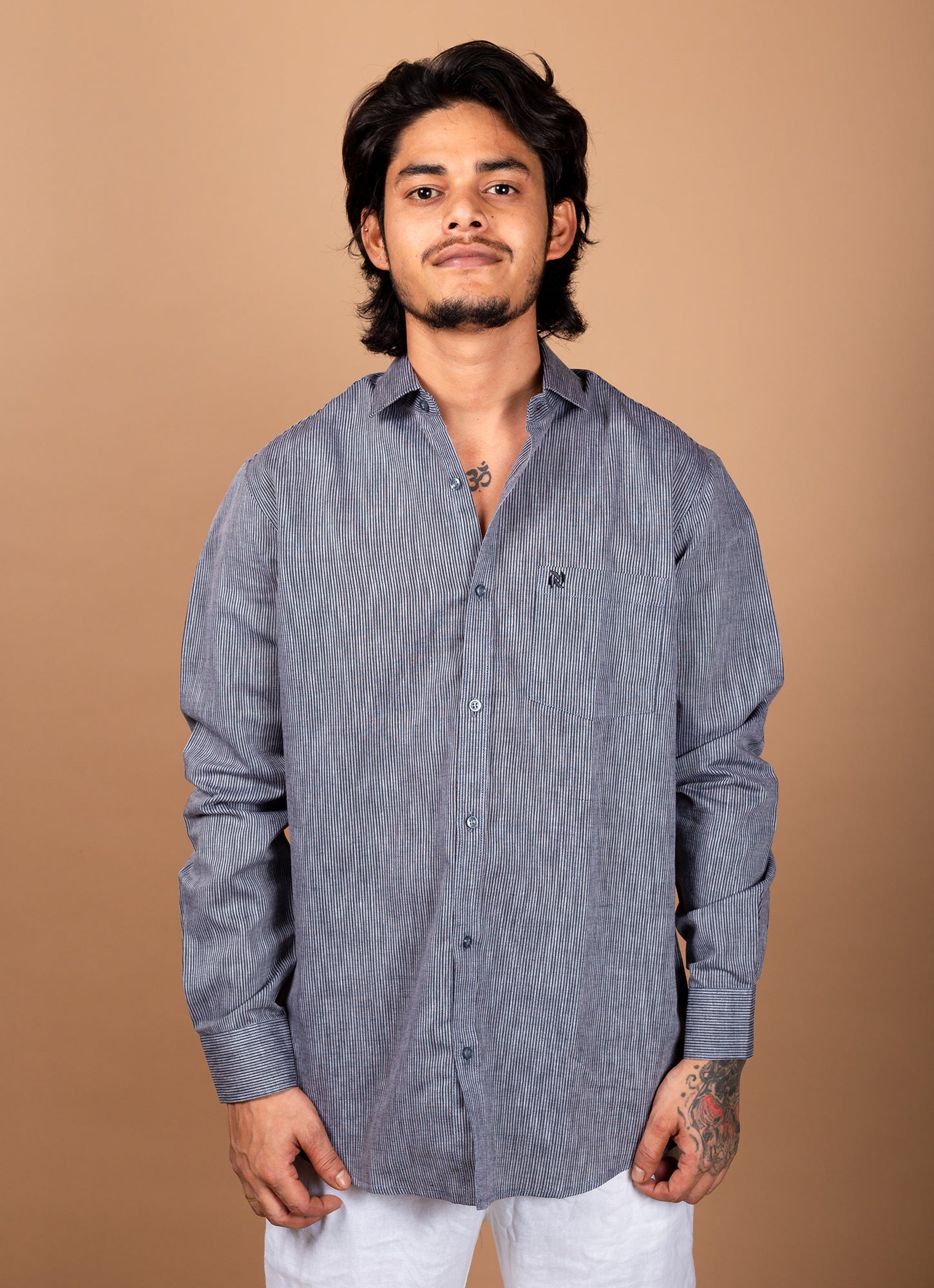 Lined Grey Organic Textured Premium Cotton Shirt