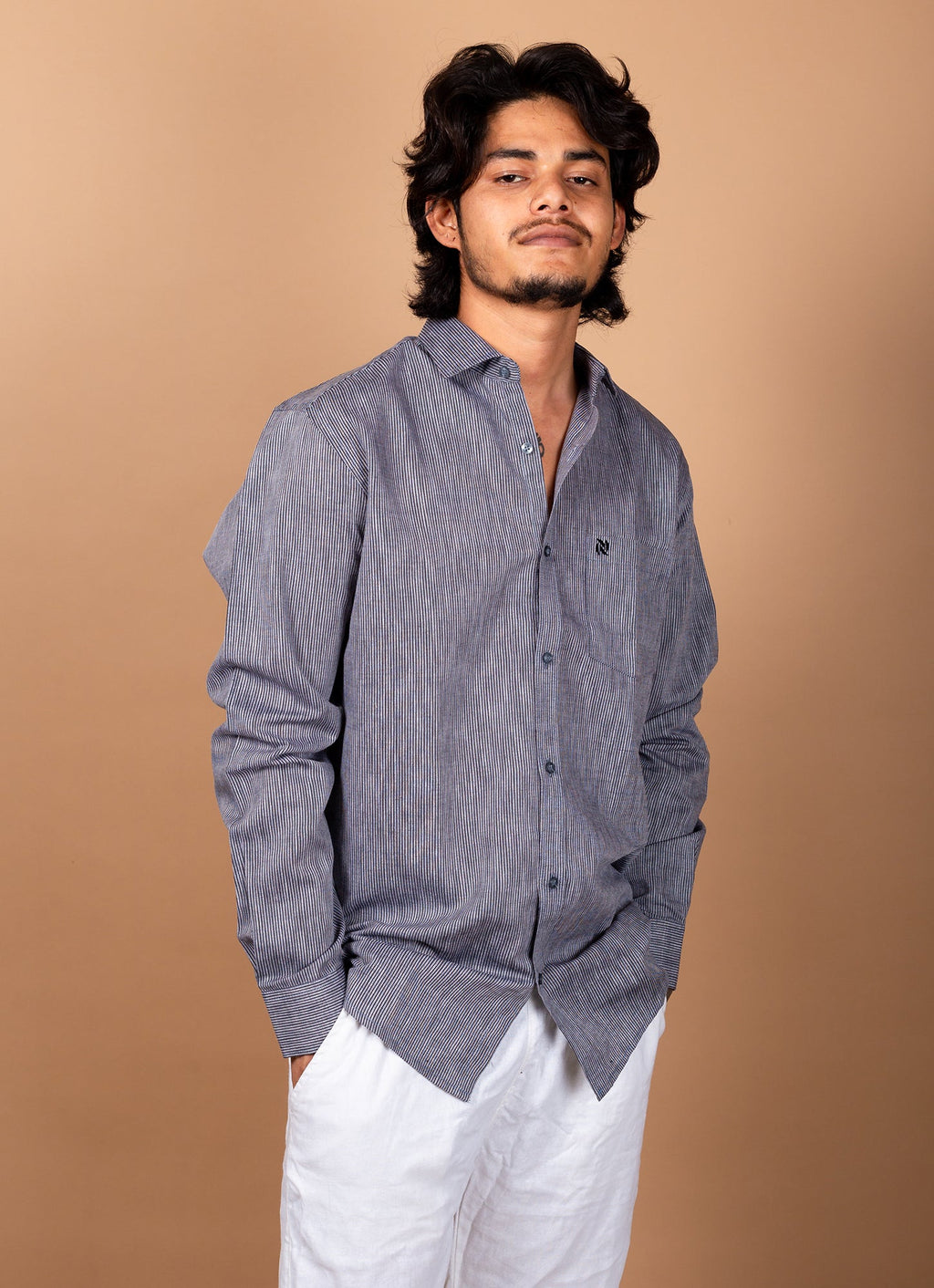 Lined Grey Organic Textured Premium Cotton Shirt