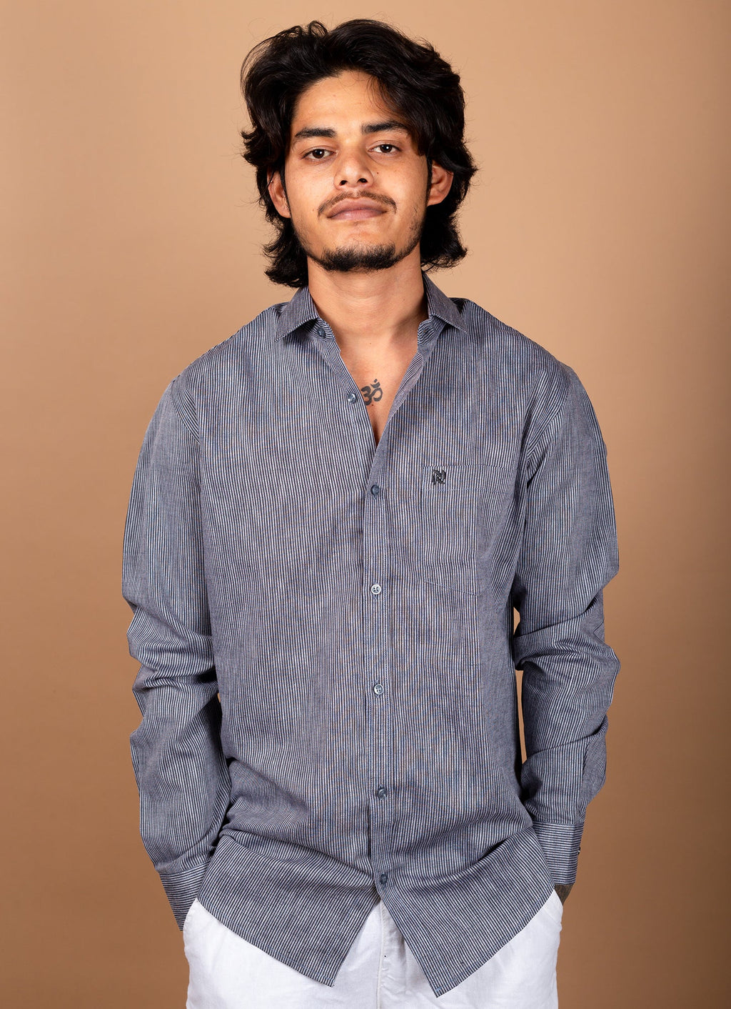 Lined Grey Organic Textured Premium Cotton Shirt