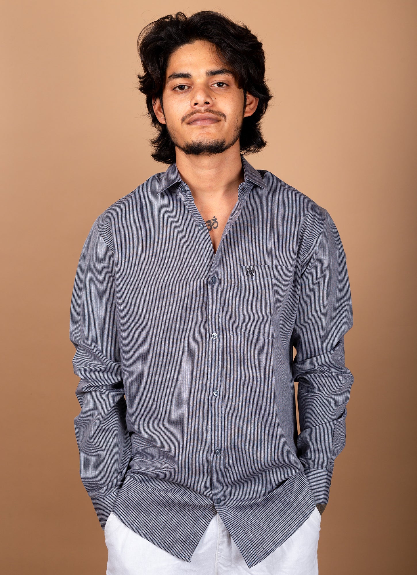 Lined Grey Organic Textured Premium Cotton Shirt