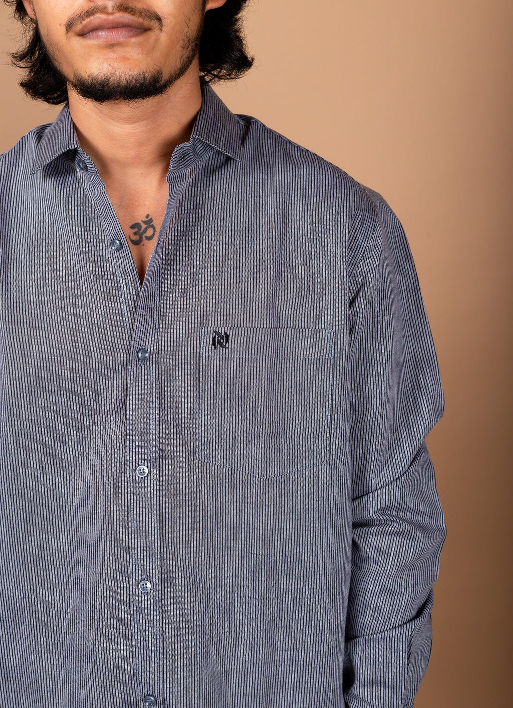 Lined Grey Organic Textured Premium Cotton Shirt