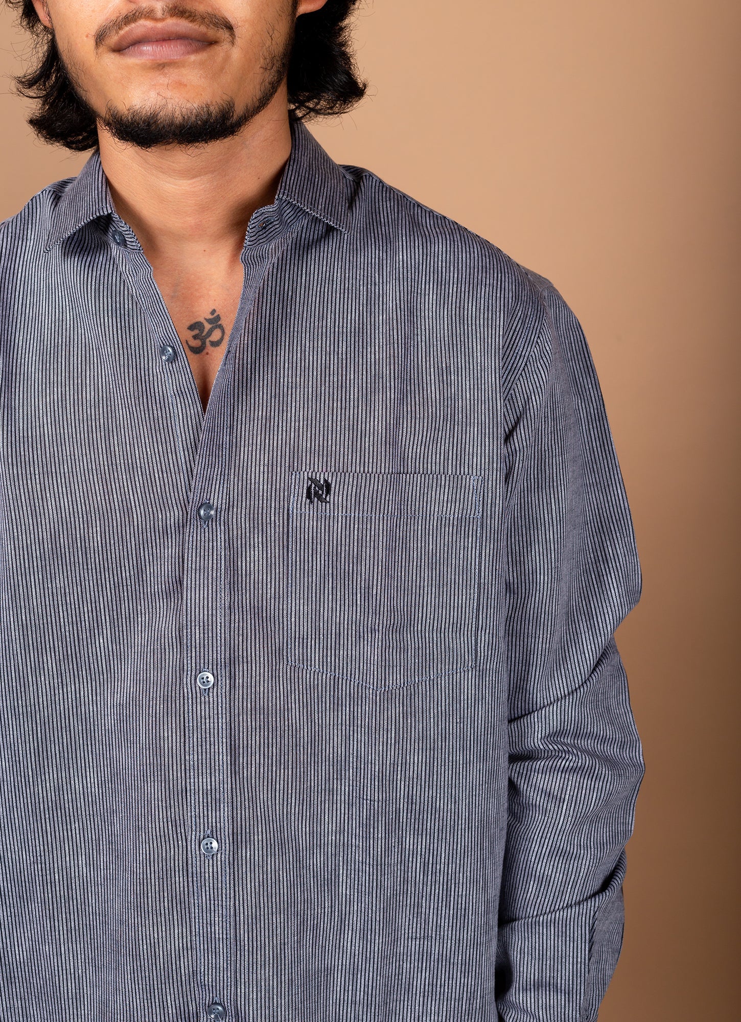 Lined Grey Organic Textured Premium Cotton Shirt