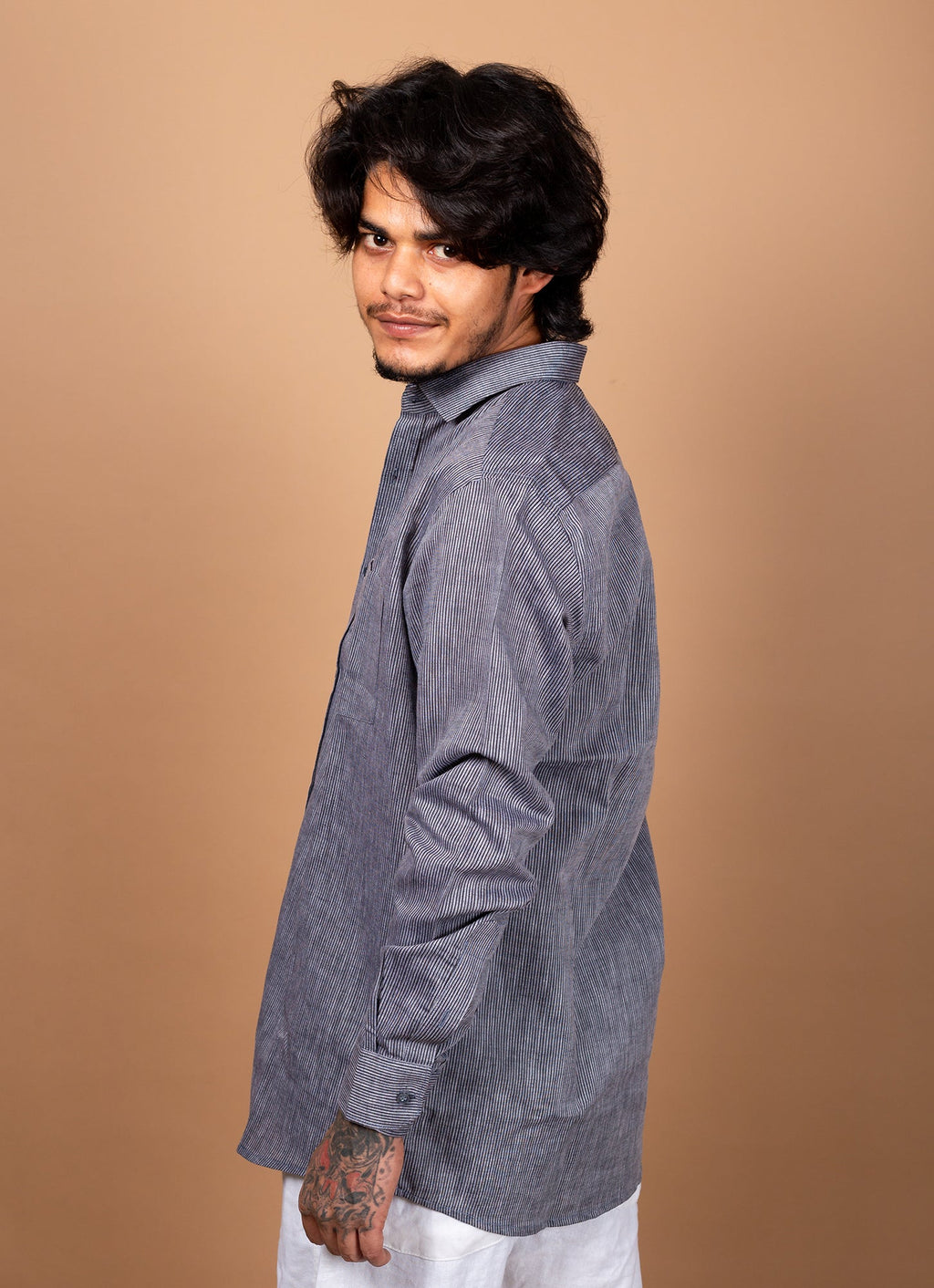 Lined Grey Organic Textured Premium Cotton Shirt
