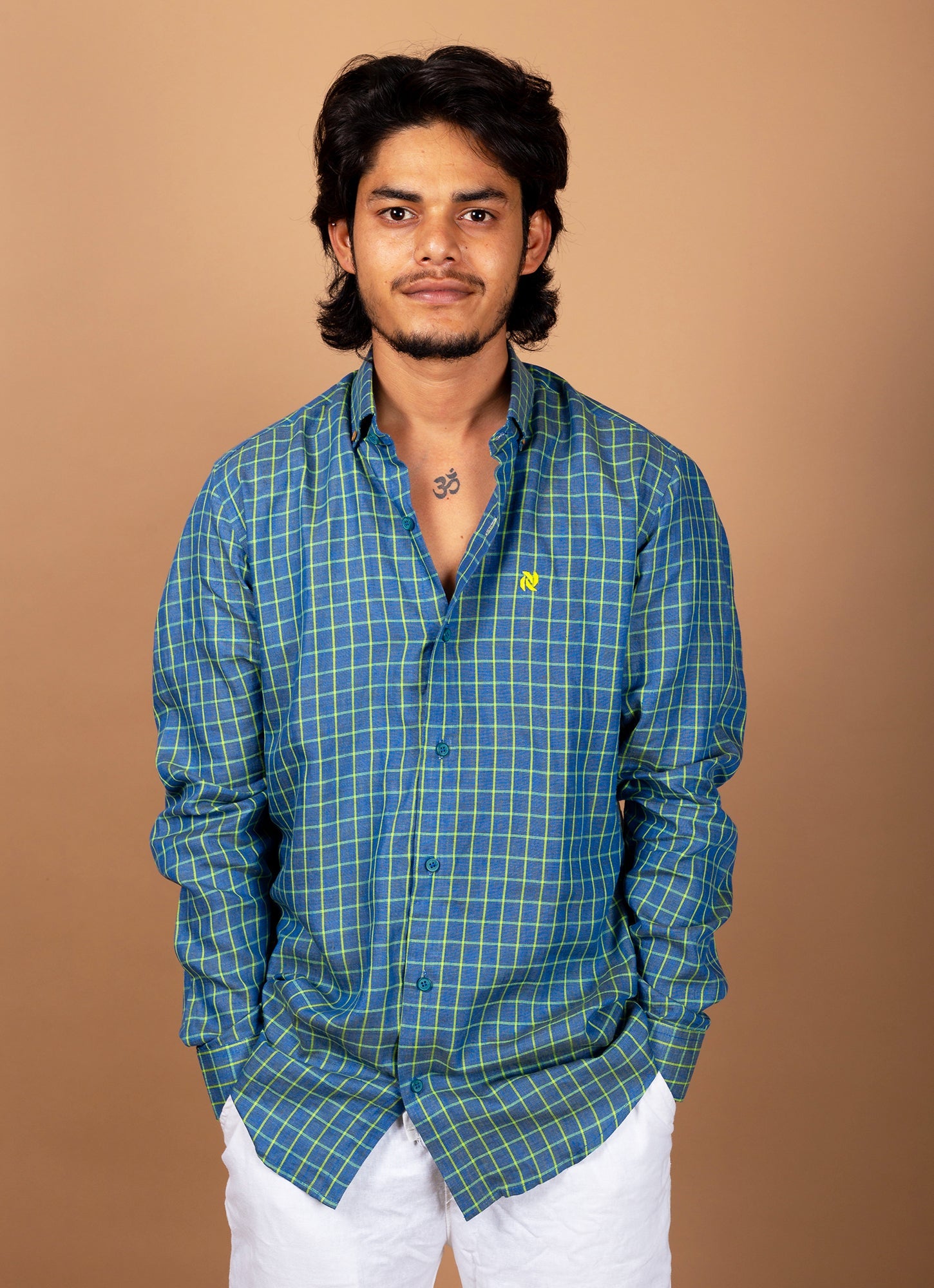 Rama Green Yellow Checkered  Pure Linen Premium Shirt