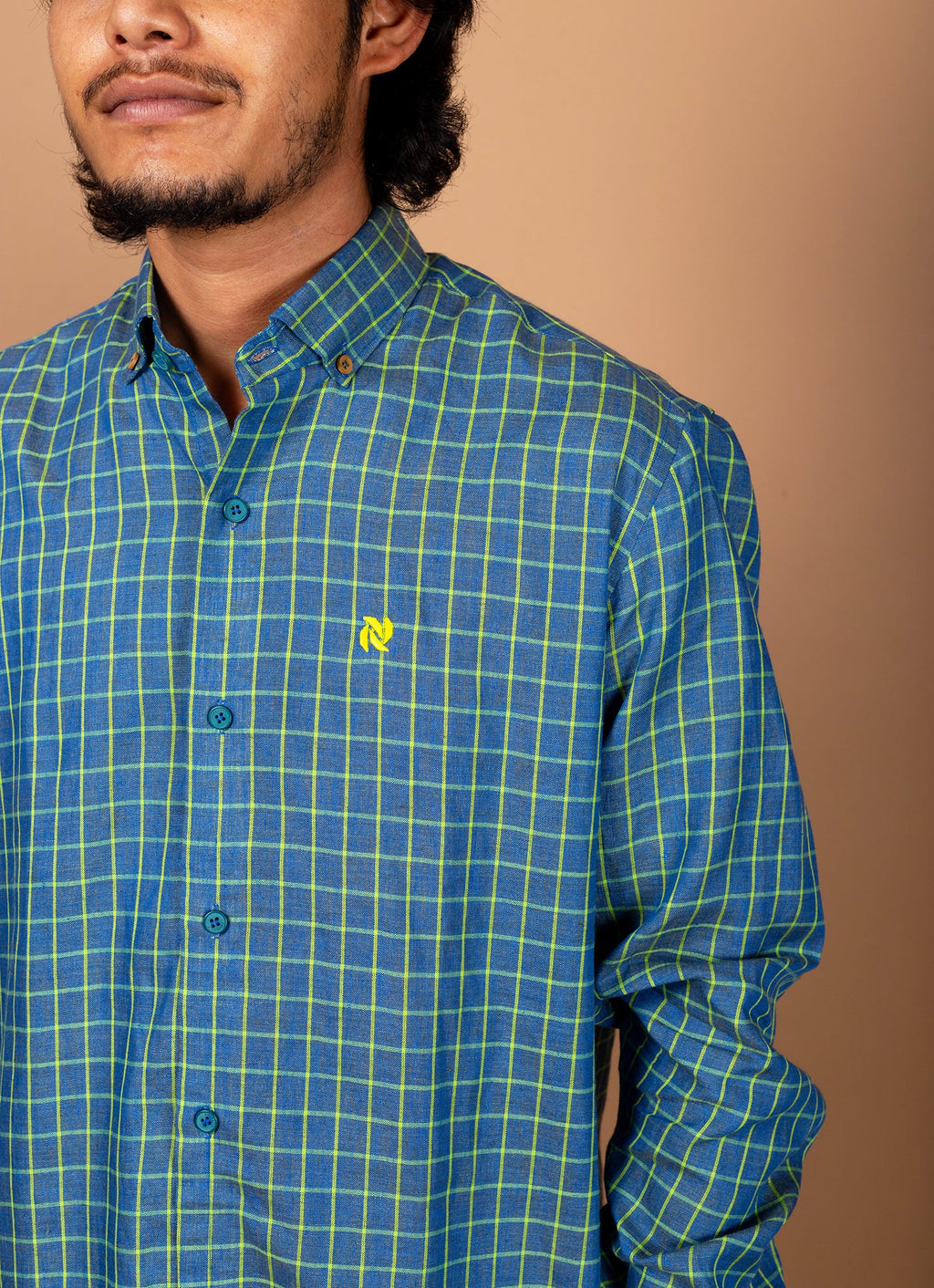 Rama Green Yellow Checkered  Pure Linen Premium Shirt