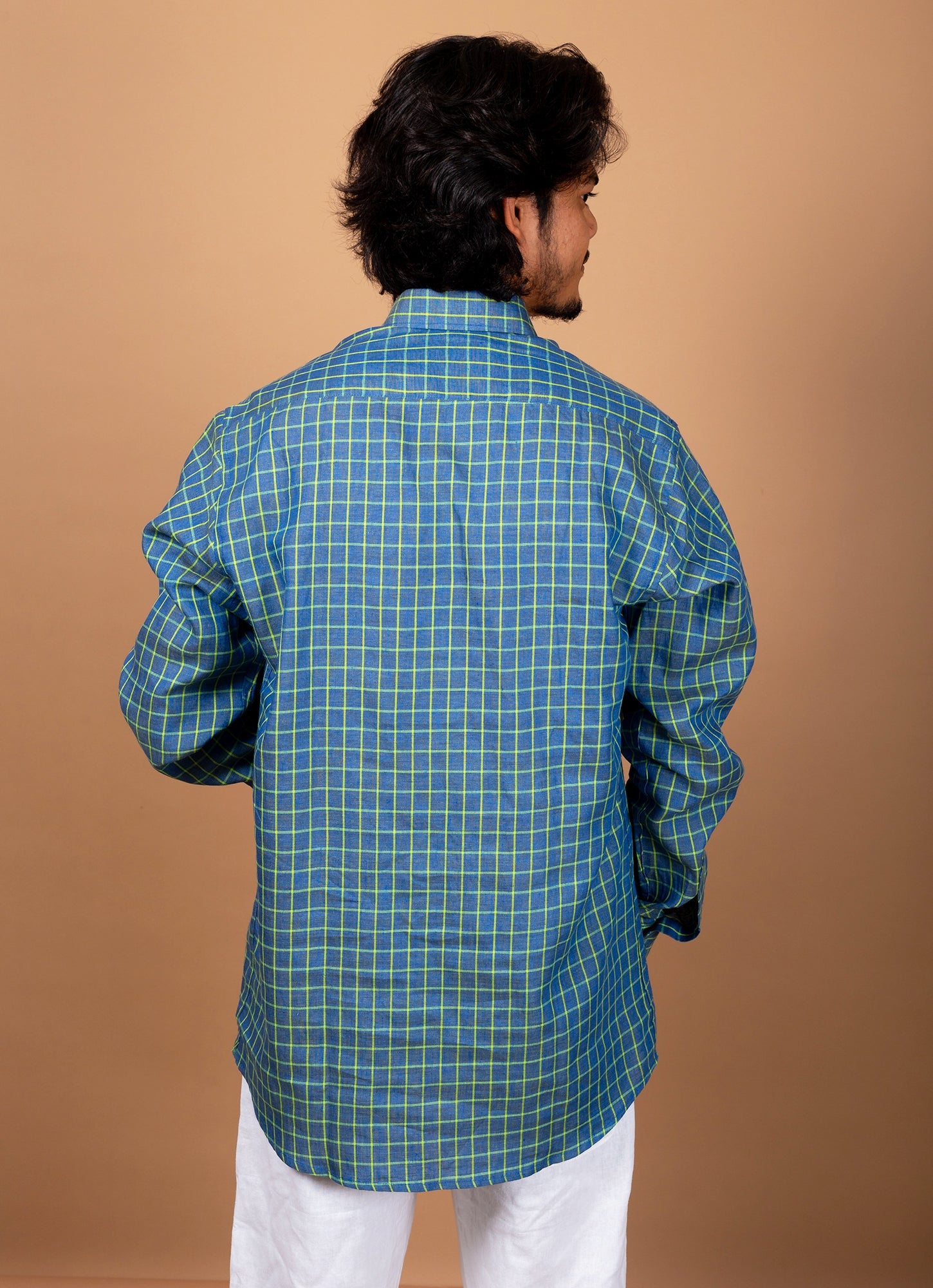 Rama Green Yellow Checkered  Pure Linen Premium Shirt