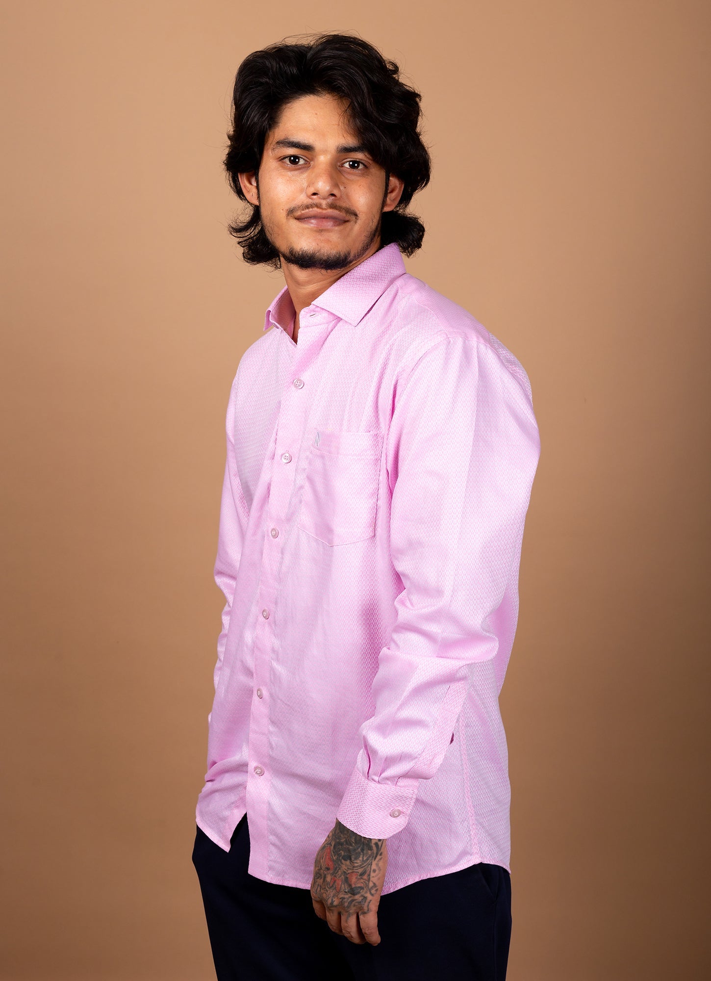 Dobby Pink Textured Organic Cotton Premium Shirt