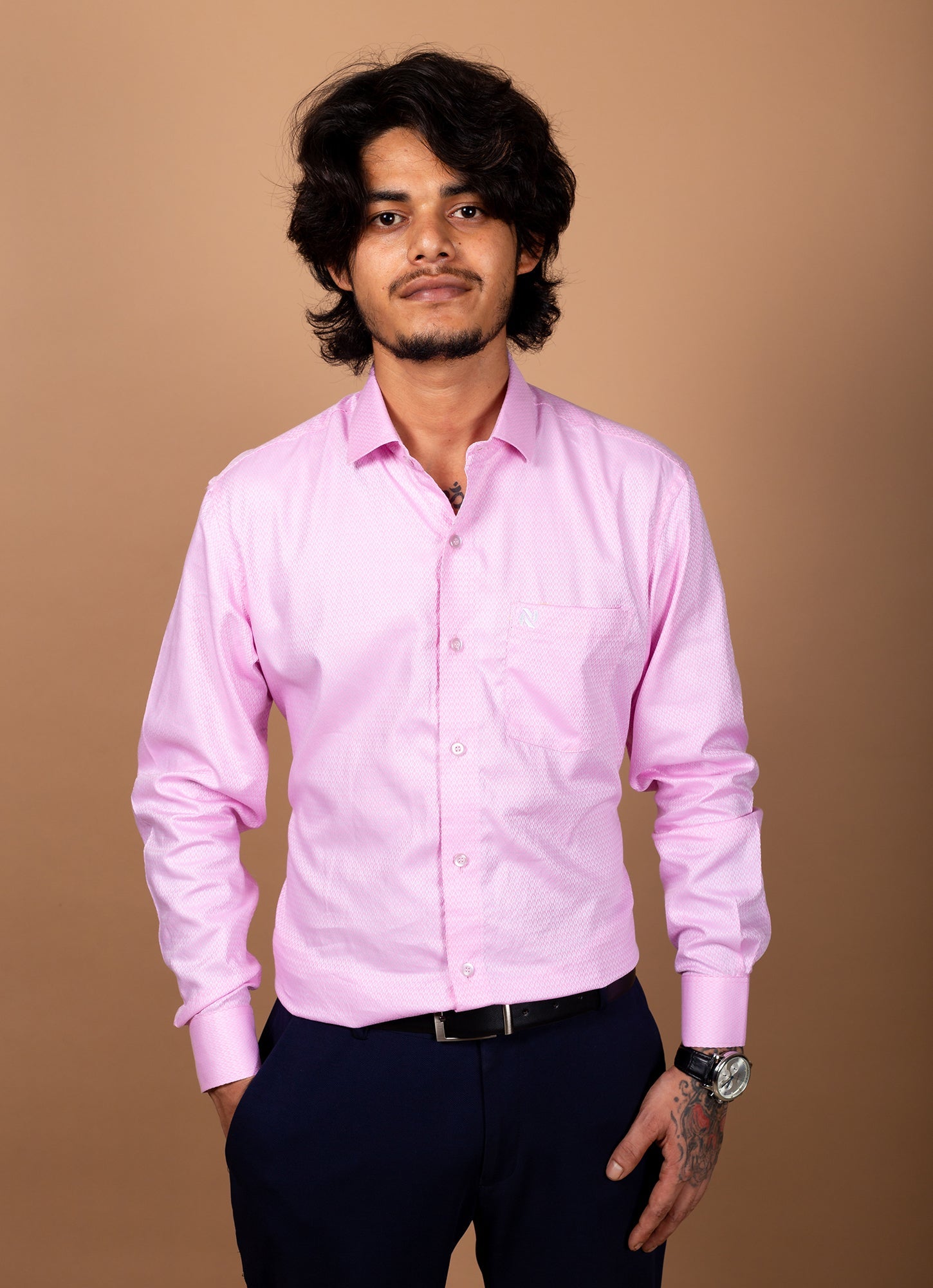 Dobby Pink Textured Organic Cotton Premium Shirt