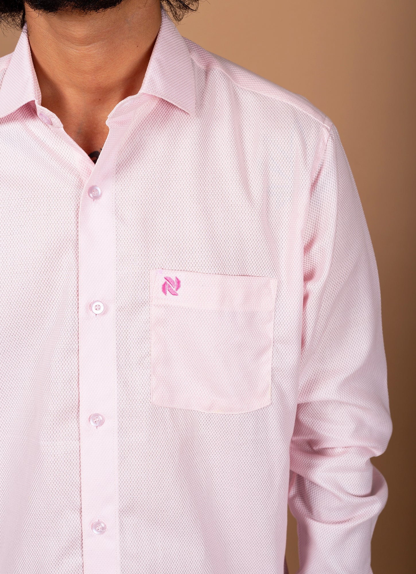 Textured Baby Pink Textured Organic Cotton Premium Shirt