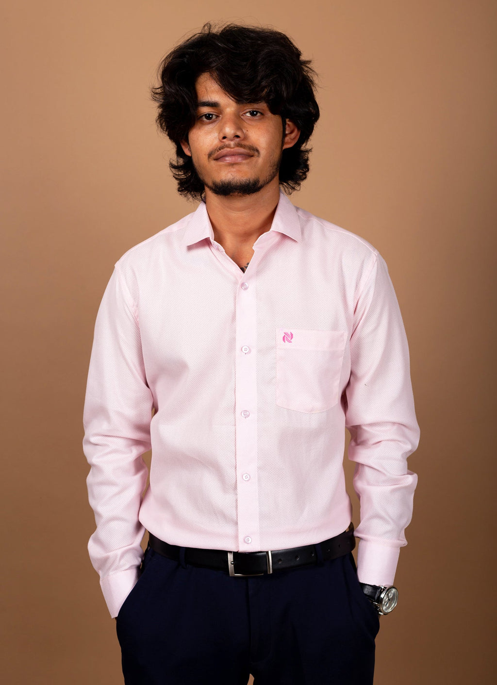Textured Baby Pink Textured Organic Cotton Premium Shirt