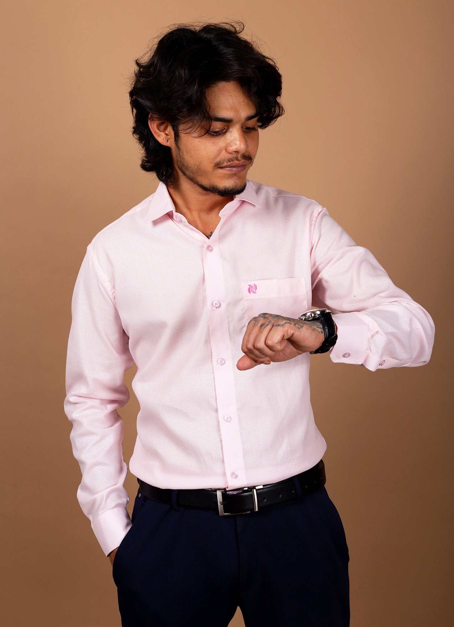 Textured Baby Pink Textured Organic Cotton Premium Shirt