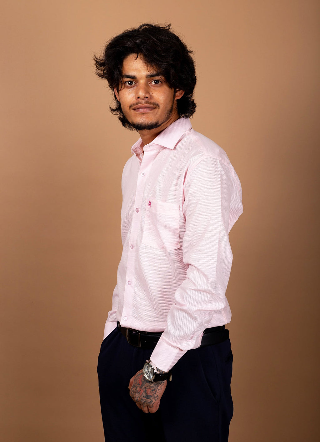 Textured Baby Pink Textured Organic Cotton Premium Shirt